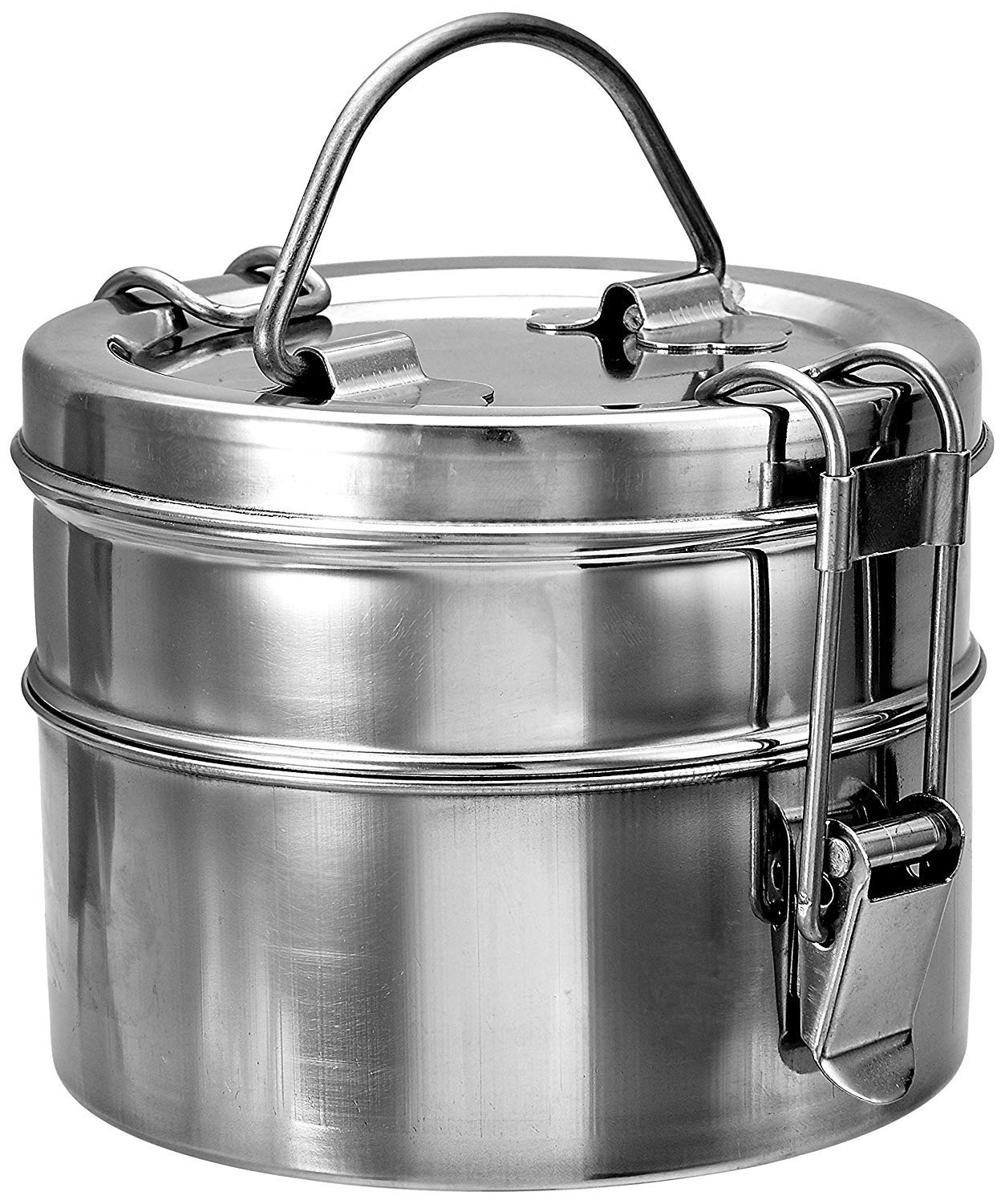 PARIJAT HANDICRAFT Stainless Steel Vintage 2-Tier Tiffin Box - 12cm Traditional Indian Lunch Container | Eco-Friendly & Reusable Food Storage | Perfect for Office, School, Picnics & Travel