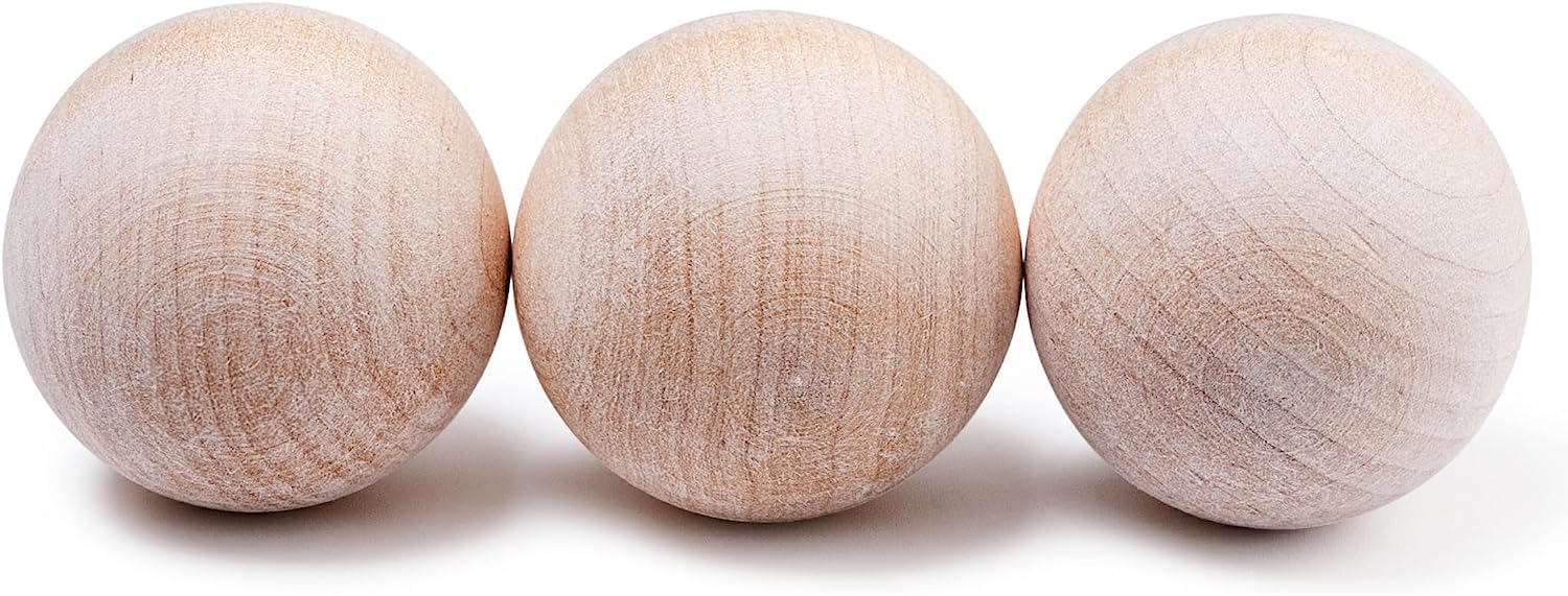 Swedish Stickhandling Balls - 3-Pack Unfinished Hardwood Hockey Training Balls for Street Hockey & Floorball - 2-Inch No-Bounce Wooden Balls - Perfect for Stickhandling Practice, Hockey Drills & Off-Ice Training