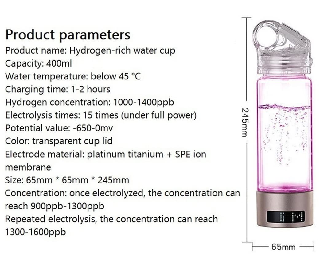 SPE & PEM Hydrogen Water Bottle Generator with LED Display - Portable Hydrogen Rich Water Maker Ionizer with Tube - Anti-Aging Health Water Cup for Home, Travel & Fitness