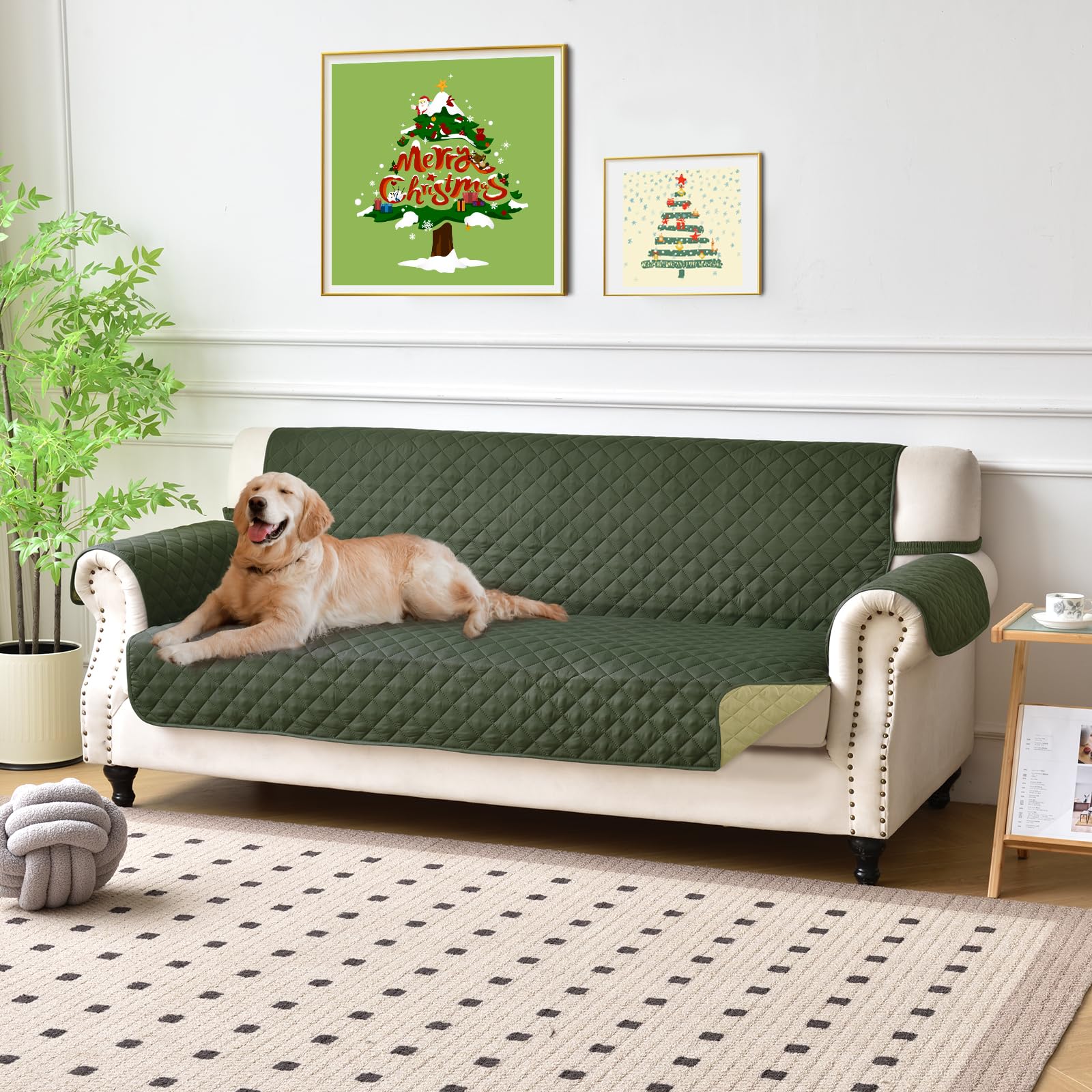 Reversible 3-Cushion Sofa Cover - Washable, Water-Resistant Furniture Protector with Elastic Straps | Pet & Dog Friendly (68