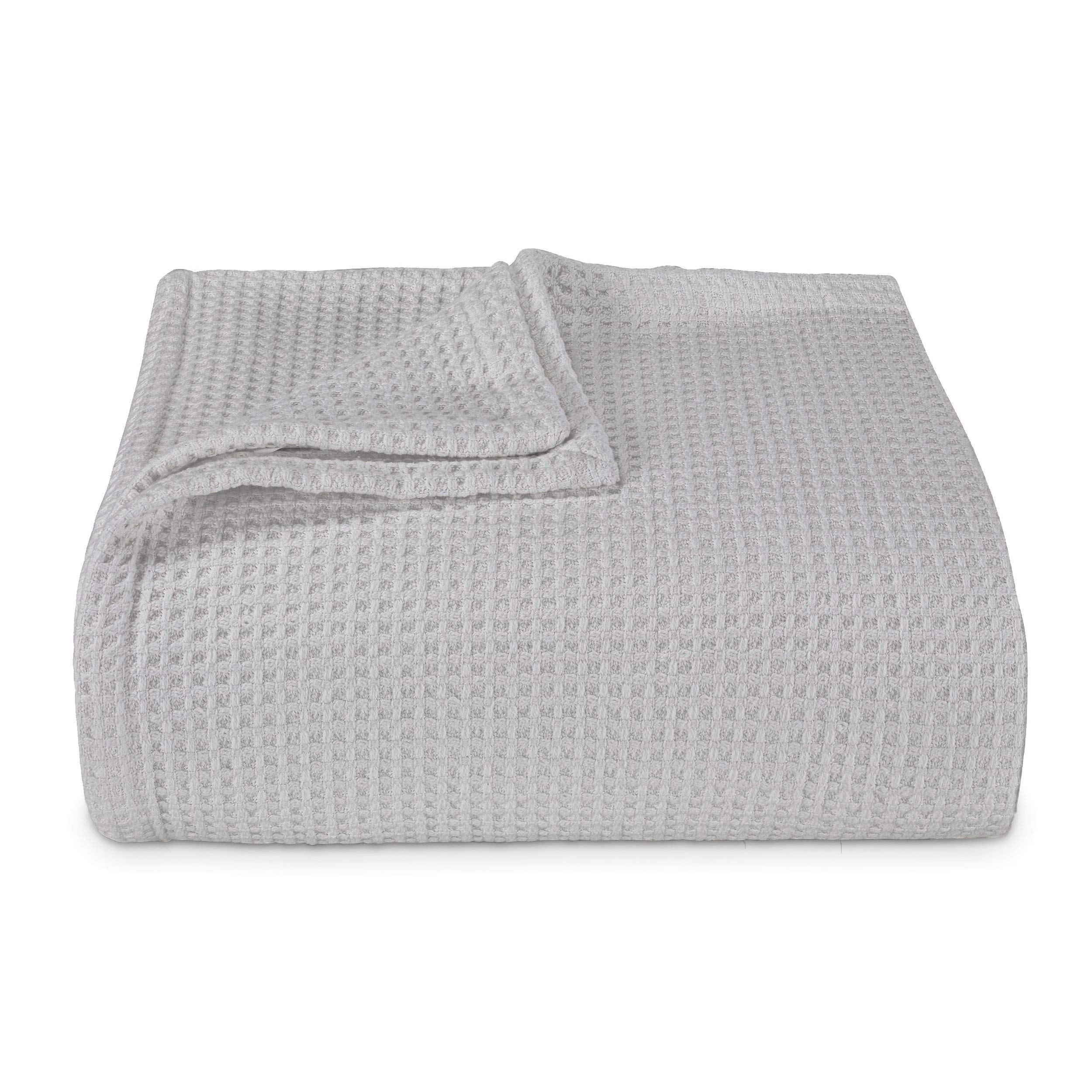 Vera Wang Luxury Twin Size Waffle Weave Blanket - 100% Premium Cotton Super Soft Bedding for Cozy Comfort (Waffleweave Grey) - Perfect for Bedroom, Sofa, Travel & Gift Giving