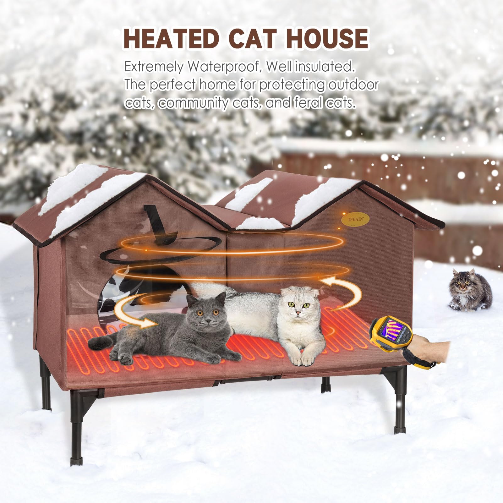 Premium Heated Outdoor Cat House for Winter - Extra Large Insulated Waterproof Shelter for Feral & Stray Cats - Weatherproof Multi-Cat Design (Tan) - Perfect for Backyards, Porches & Garages