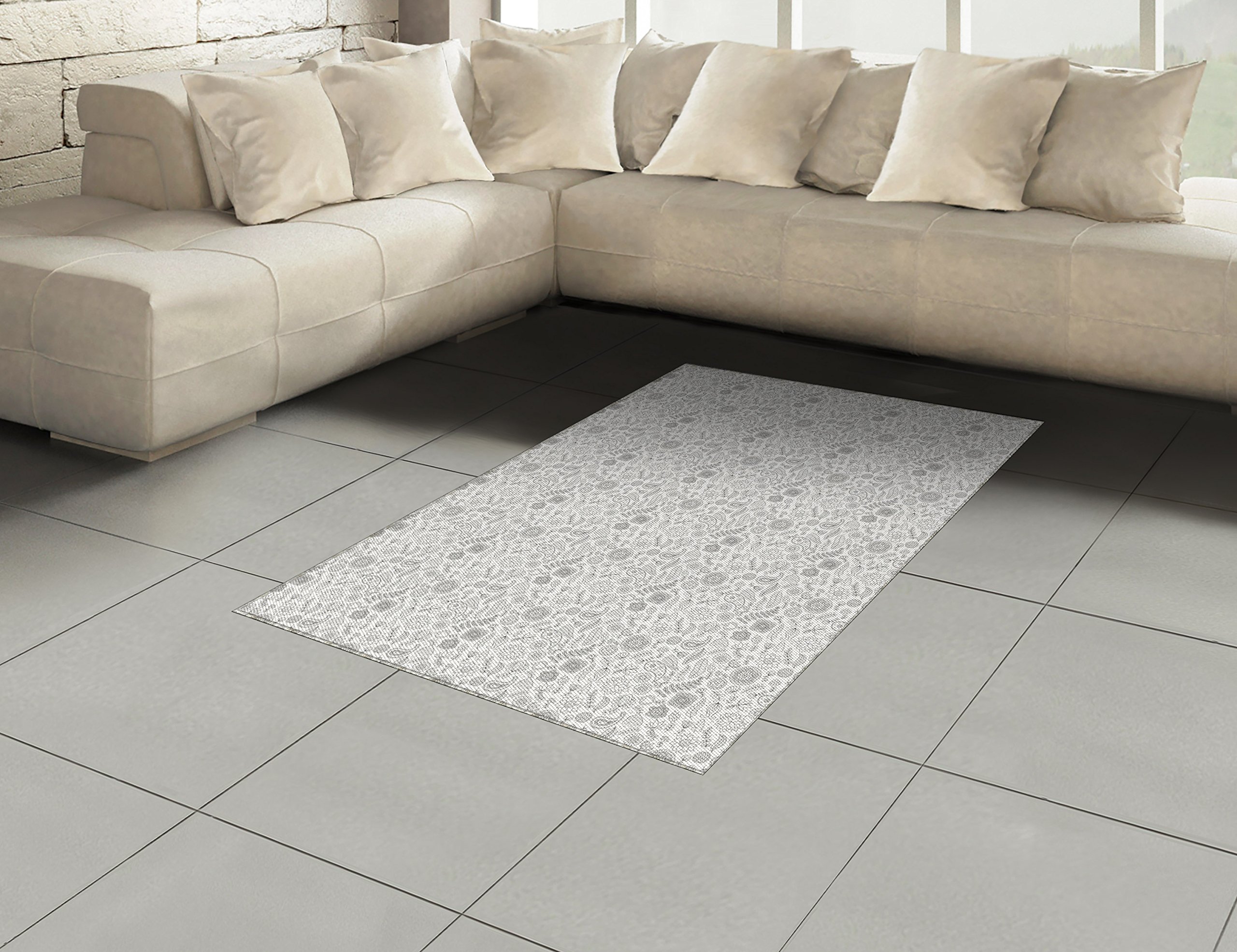Ambesonne Black and White Area Rug | Doodle Flowers & Paisleys Design | 4'x5'7