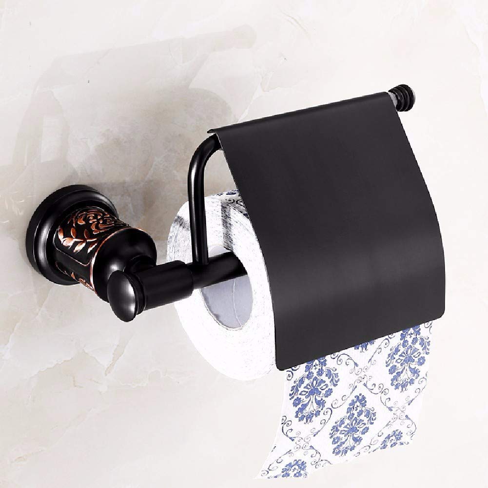 Black Thick Copper Bathroom Towel Rack - Self Adhesive or Screw Mounting, European Style Towel Holder with C Shelf for Bathroom, Kitchen & Laundry Room Organization