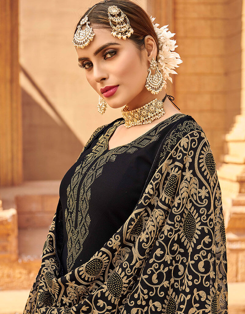 Elegant Black Georgette Sharara Suit for Women - Perfect for Weddings, Parties & Festive Occasions