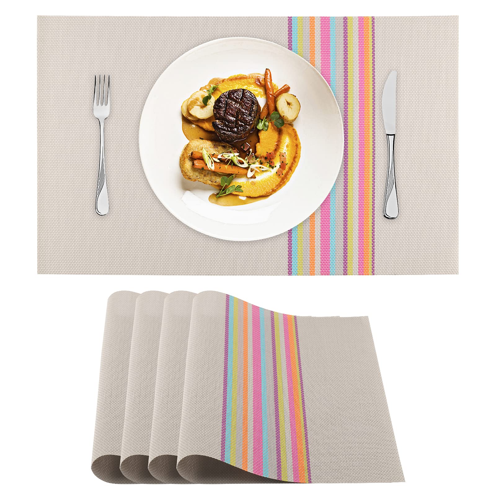 Premium Heat & Stain Resistant PVC Placemats Set of 4 - Non-Slip Woven Vinyl Table Mats for Kitchen Dining, Washable & Durable (Gray) - Perfect for Everyday Meals, Dinner Parties & Holiday Gatherings
