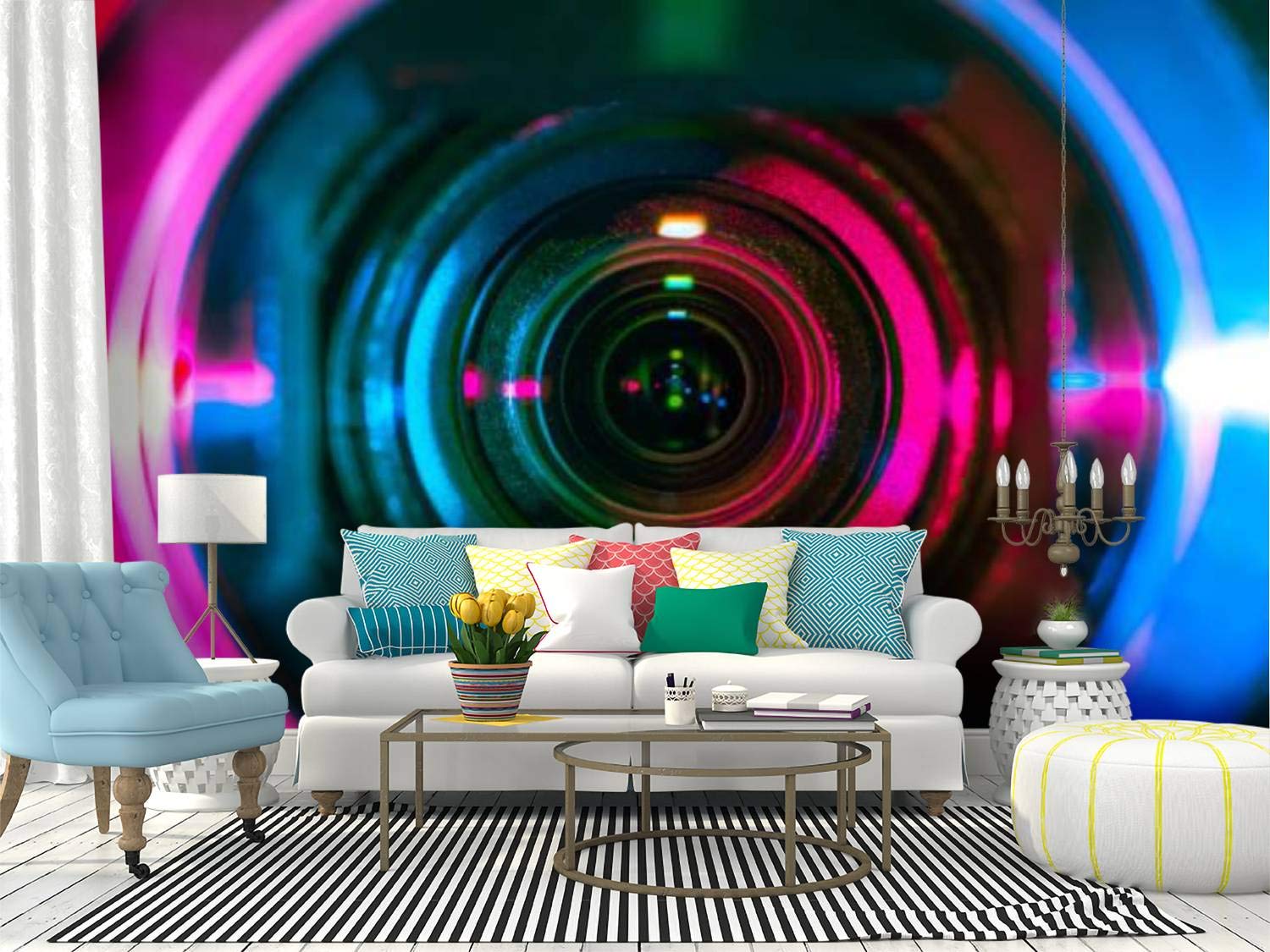 Multicolor Video Camera Lens Wall Mural - Peel & Stick Self-Adhesive Removable Vinyl Wallpaper - Large Wall Sticker for Home Decor & Shelf Lining - Royalty Free Stock Photo Design - Perfect for Living Room, Bedroom or Office Wall Art