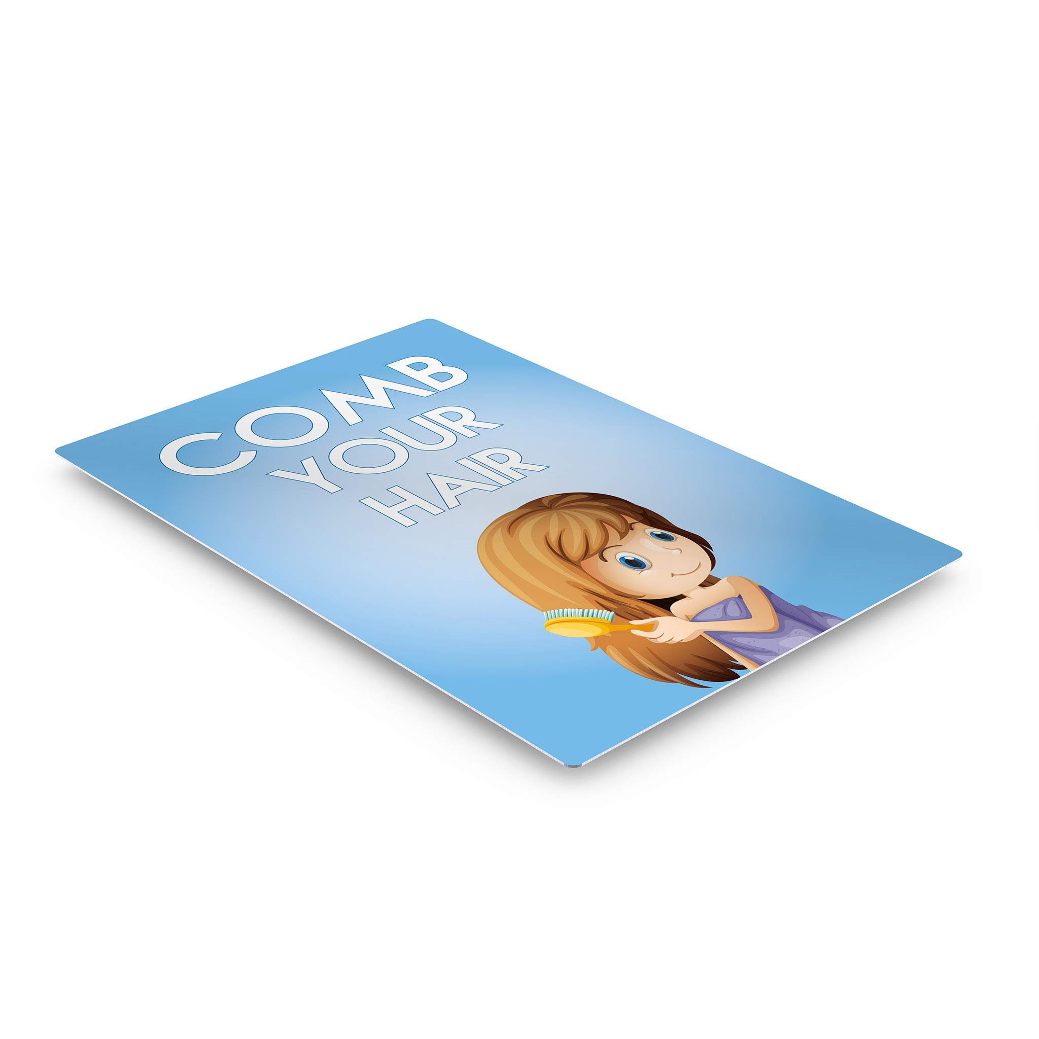 Smile Art Design 'Comb Your Hair' Quote Metal Print - Bathroom Wall Decor for Kids, Nursery & Home - Ready to Hang 30x20 Inches - Made in USA | Perfect for Bathrooms, Bedrooms & Playrooms