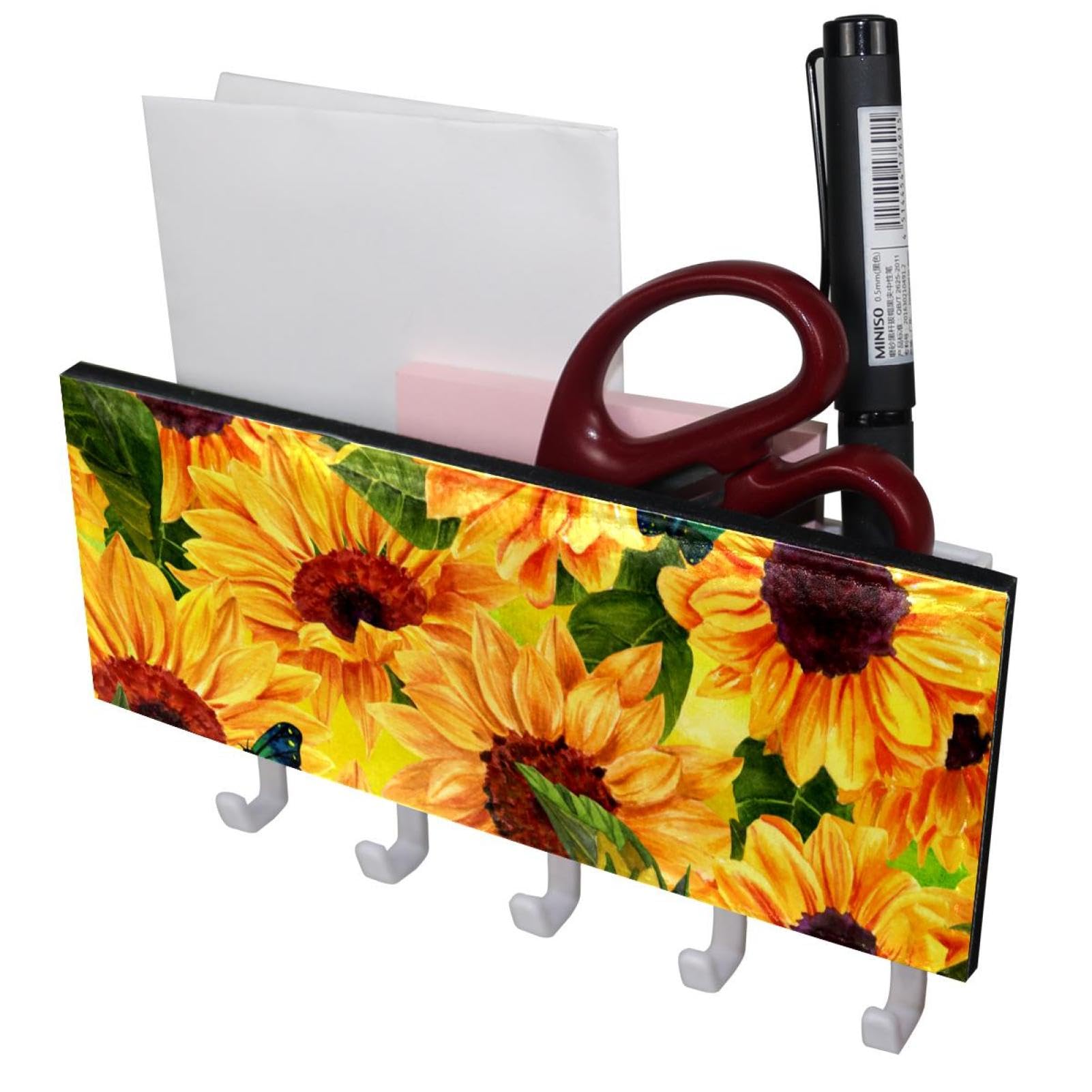 GIAPB Adhesive Wall Hooks - Strong Yellow Watercolor Sunflower Design for Hanging Decor, Keys, Towels & More - Perfect for Home, Kitchen, Bathroom & Office Organization