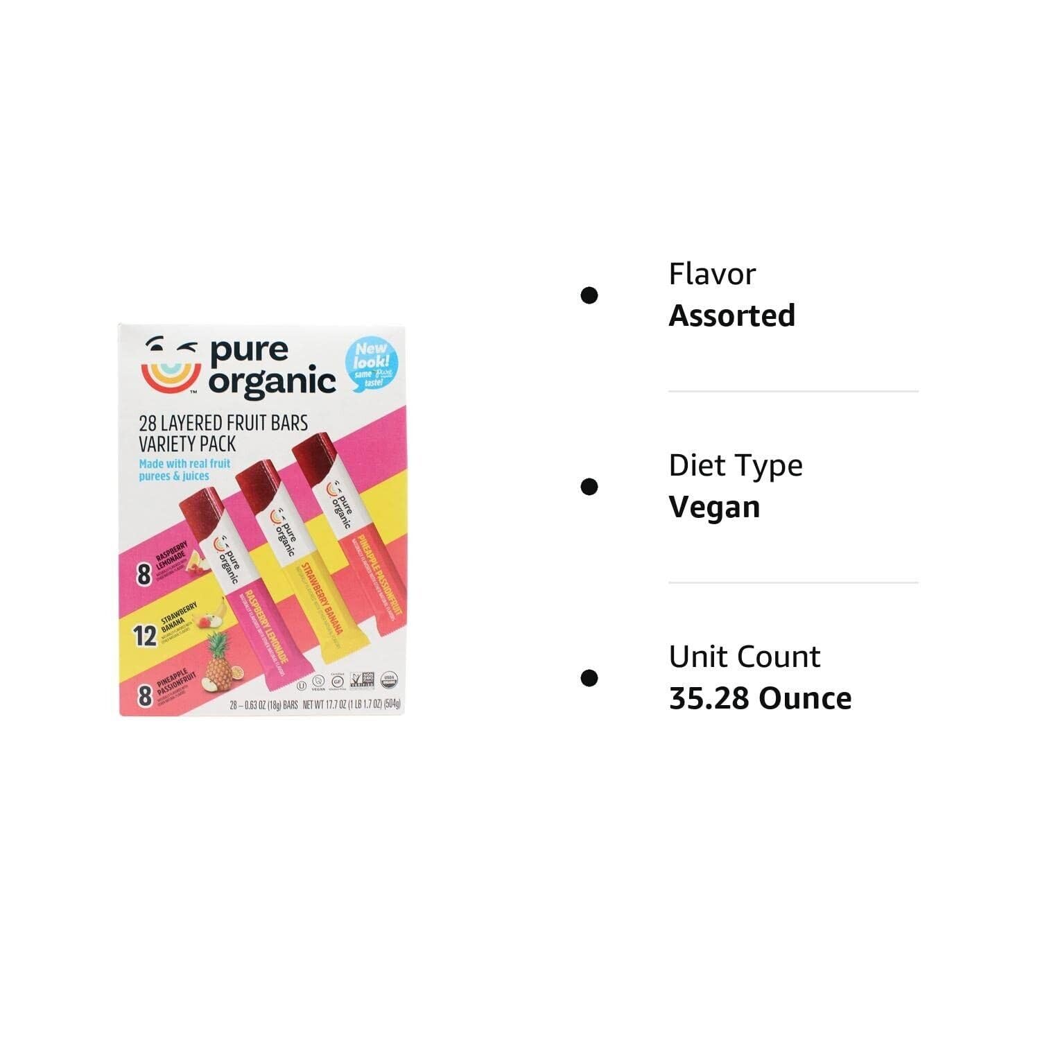 Organic Layered Fruit Bars Variety Pack - Raspberry Lemonade, Strawberry Banana, Pineapple Passionfruit - Healthy Snacks for Kids, Lunch Box, Office & On-the-Go (Pack of 1)