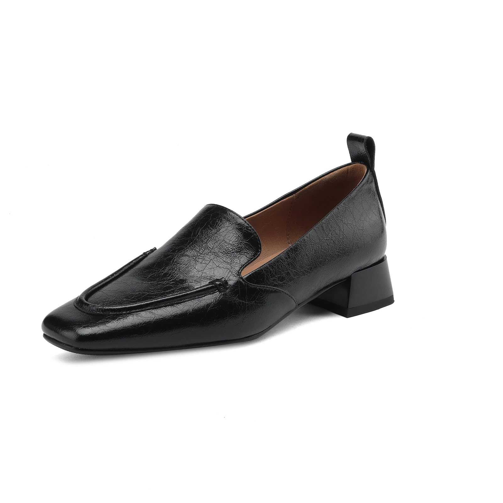 Genuine Leather Square Toe Loafers for Women - Handmade Chunky Low Heel Slip On Shoes | Comfortable & Stylish for Office, Casual Wear & Daily Walking