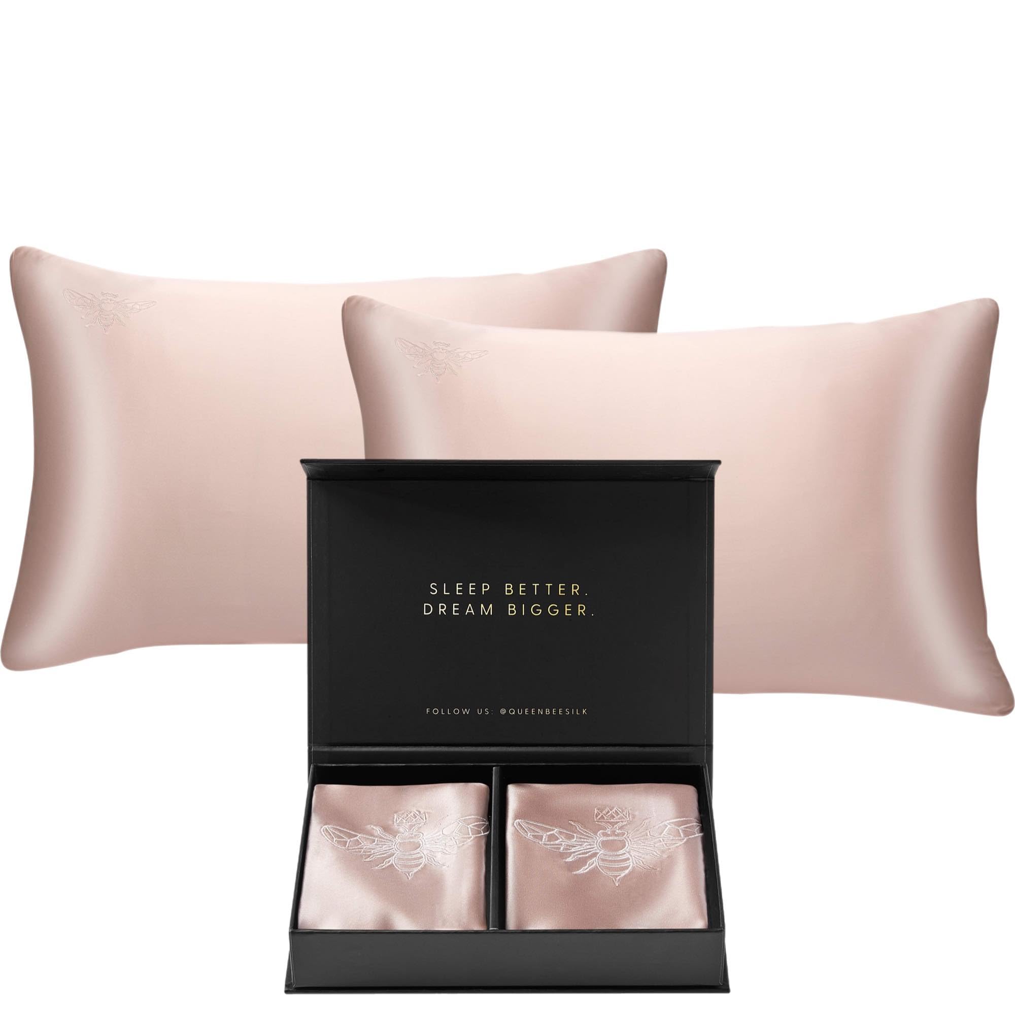 QUEEN BEE SILK - 2 Pack 22 Momme Mulberry Silk Pillowcase for Hair & Skin Care - Charmeuse Weave with Envelope Closure - Queen Size (Pink) - Luxury Bedding for Anti-Frizz & Wrinkle Prevention - Perfect Gift for Women & Bridal Shower