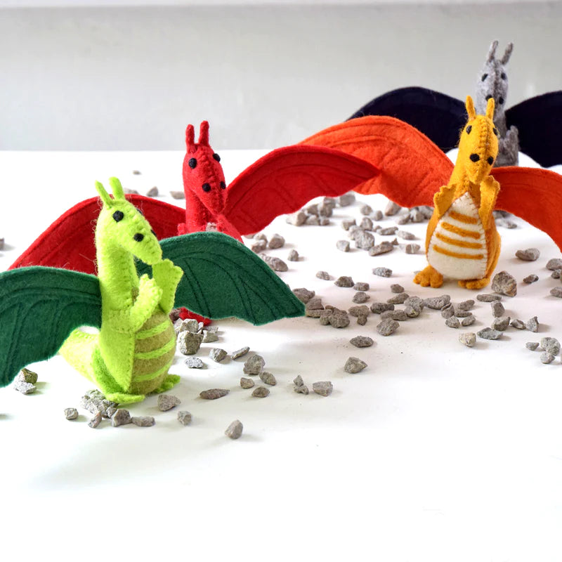 Green Felt Dragon Toy - Soft Plush Stuffed Animal for Kids, Fantasy Play, Nursery Decor, and Gift Ideas