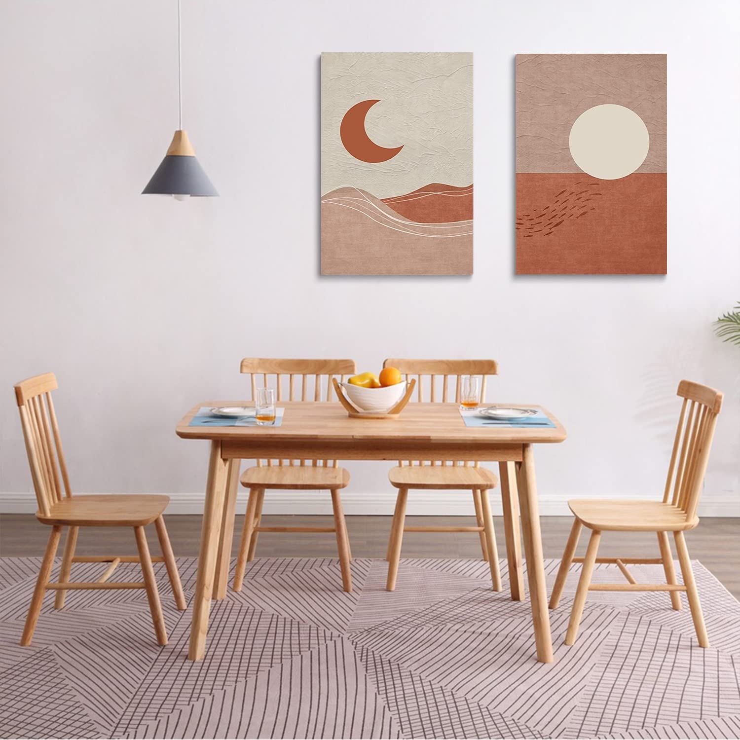 Mid-Century Modern Canvas Prints - Boho Wall Art with Sun & Moon Design, Minimalist Day & Night Landscape Painting for Living Room, Bedroom, Dining Room & Office Decor - 20