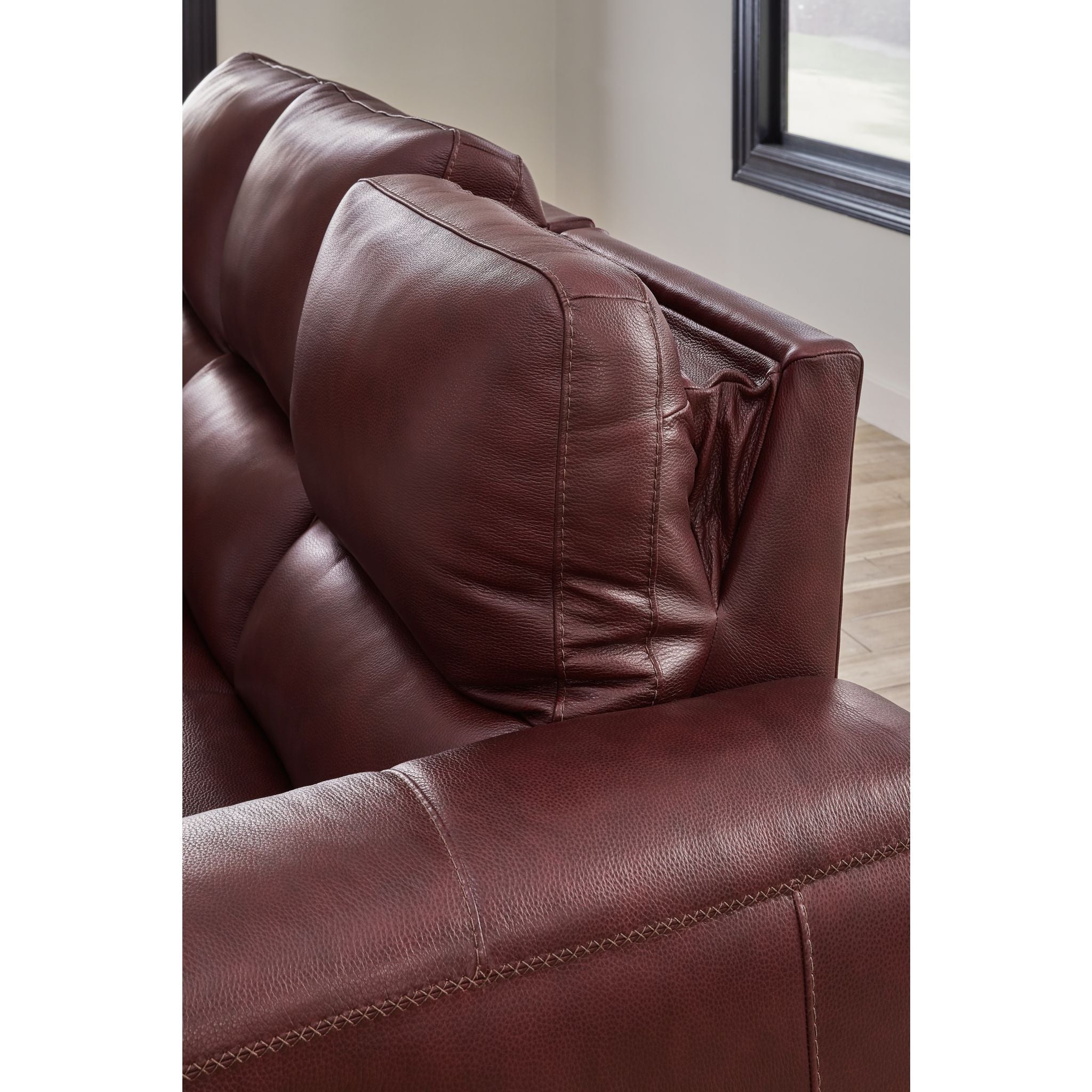 Alessandro Power Reclining Sofa in Garnet Red - Modern Leather Sectional Couch with USB Charging - Perfect for Living Room, Home Theater, and Family Gatherings