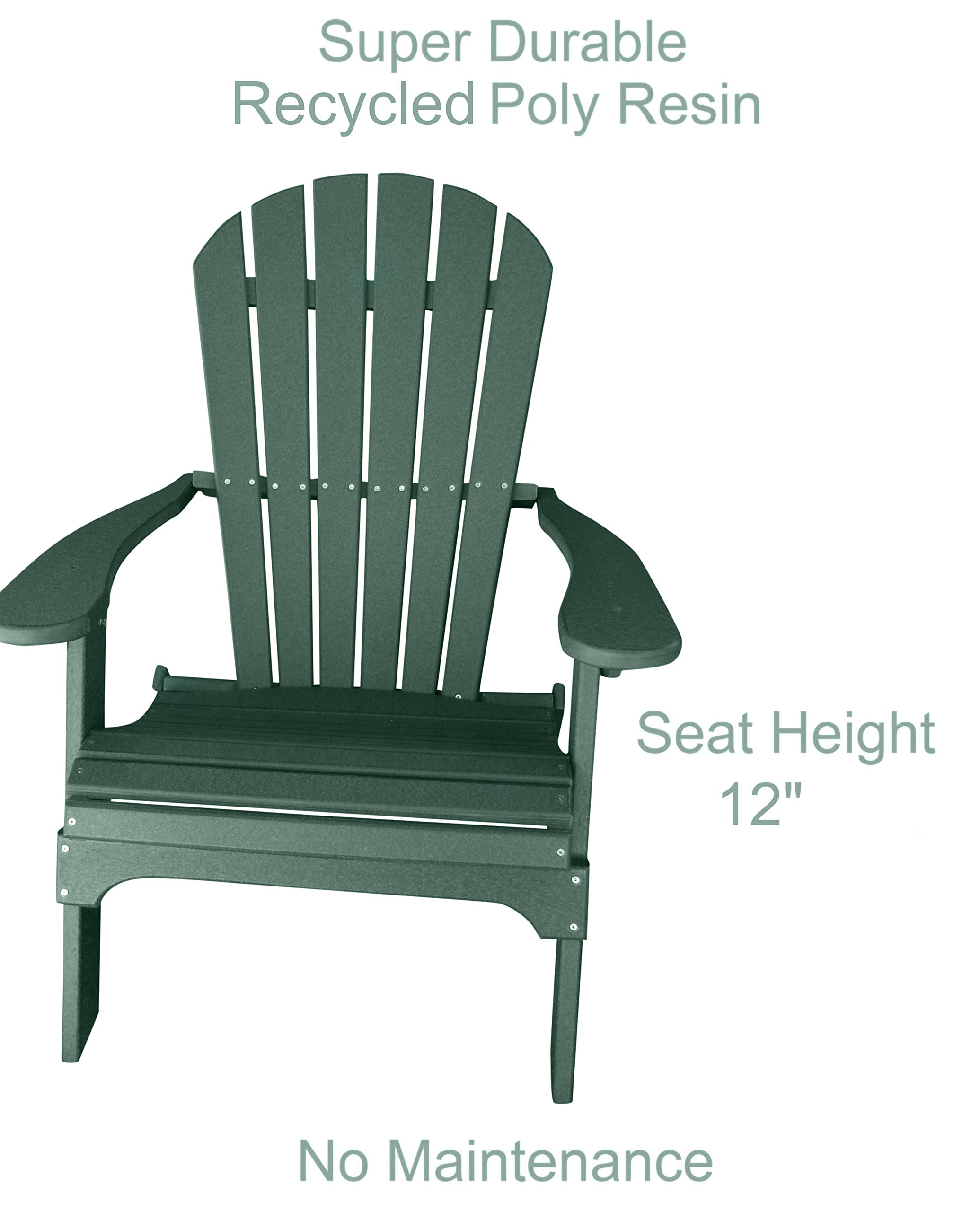 Phat Tommy Foldable Adirondack Chair - Heavy Duty HDPE Recycled Plastic Folding Outdoor Chair - All Weather Green Patio Furniture for Deck, Porch, Garden & Poolside Relaxation