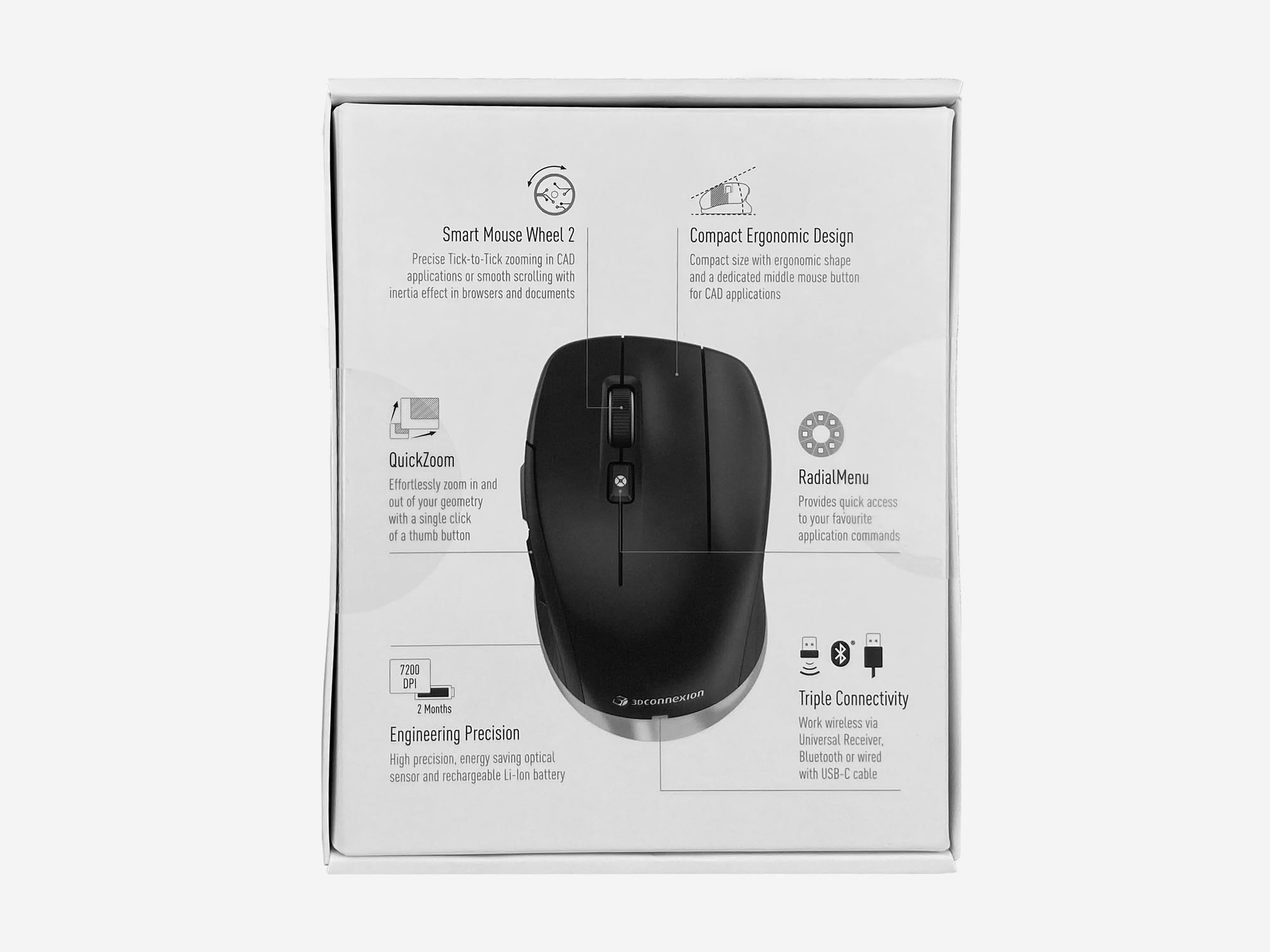3Dconnexion CadMouse Compact Wireless - Ergonomic CAD Mouse for 3D Modeling & Design | Perfect for AutoCAD, SolidWorks & Revit Professionals
