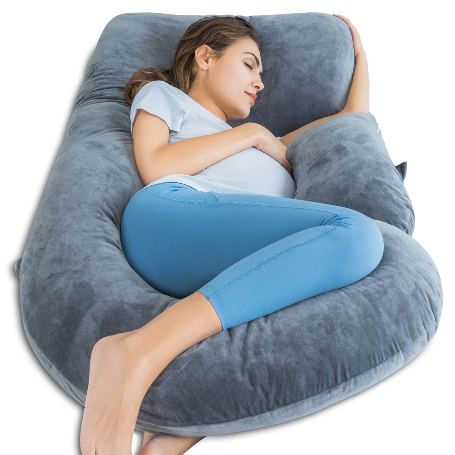 QUEEN ROSE Pregnancy Pillow - Detachable U-Shaped Maternity Body Pillow for Sleeping, Extra Soft Velvet Cover, Full Body Support for Pregnant Women (Dark Grey) - Perfect for Side Sleepers & Back Pain Relief During Pregnancy