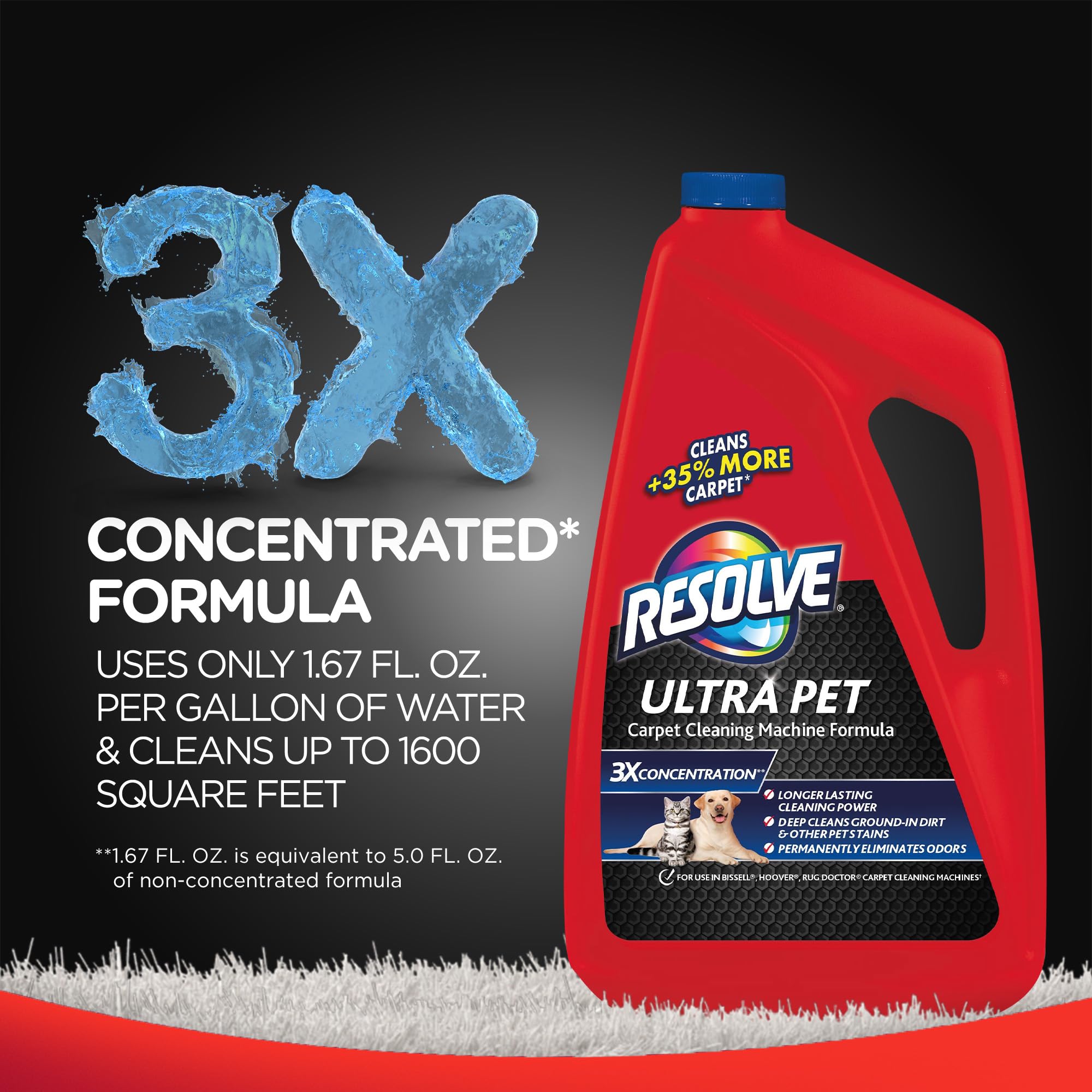 Resolve Ultra Pet Steam Carpet Cleaner Solution - 3X Concentrated Shampoo for Bissell, Hoover & Rug Doctor Machines | Effective Pet Stain & Odor Remover | 48 oz Bottle | Perfect for Deep Cleaning Carpets, Upholstery & Pet Areas
