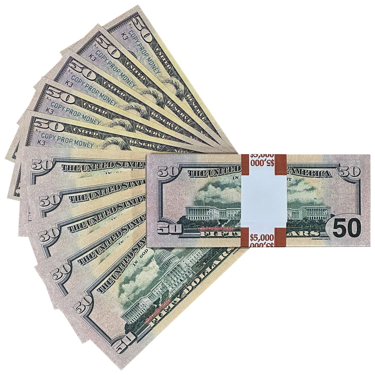 Authentic-Looking $50 United States Full Print Prop Money Stack - Perfect for Movies, Music Videos, and Photo Shoots
