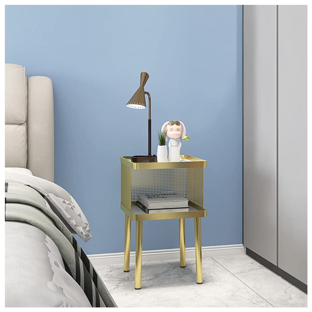 Modern Nightstand with Hollow Design - Gold Bedside Table, Small Storage Cabinet for Bedroom, Balcony, or Office - Compact End Table for Coffee, Books & Decor in Small Spaces (Size B)