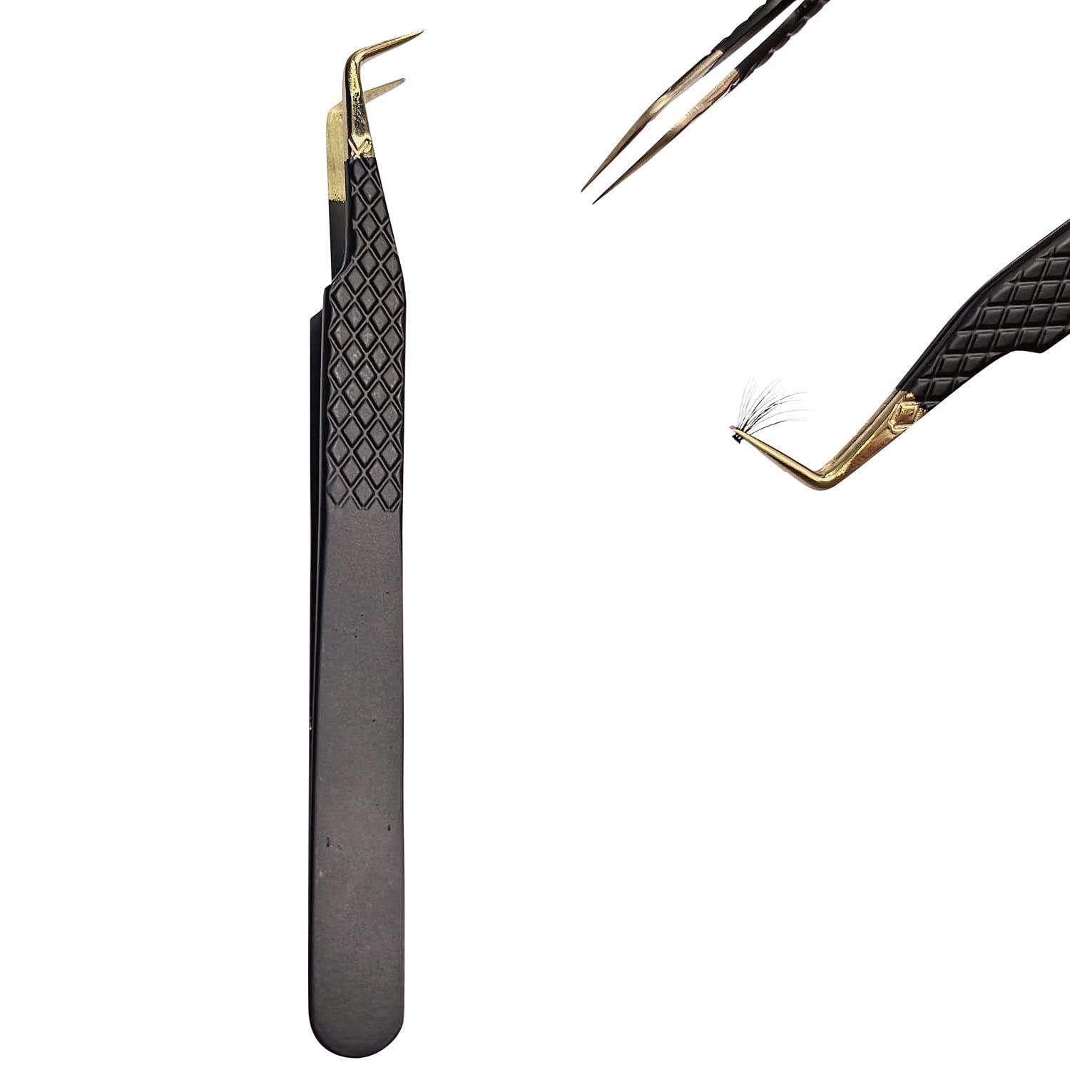Professional Diamond Grip Eyelash Extension Tweezers Set - Straight & Isolation Volume Tweezers for Lash Artists, Makeup Techs & Nail Specialists | Perfect for Salon, Spa & Home Use (Black)