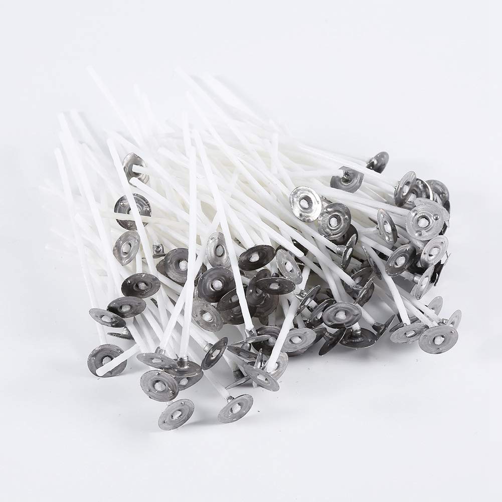Haofy Candle Wick - 100Pcs 20cm Pre-Waxed Cotton Wicks with Metal Sustainers for DIY Candle Making (8cm Wick Length) - Perfect for Soy Wax, Beeswax & Paraffin Candles at Home