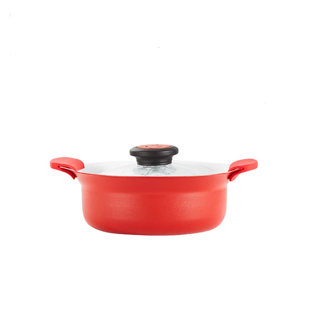 Japanese Style Gas Soup Pot with Ceramic Coating - 9.5 Inch Non-Stick Hot Pot Cooker for Stove Top - Universal Red Cookware for Shabu Shabu, Sukiyaki & Family Meals