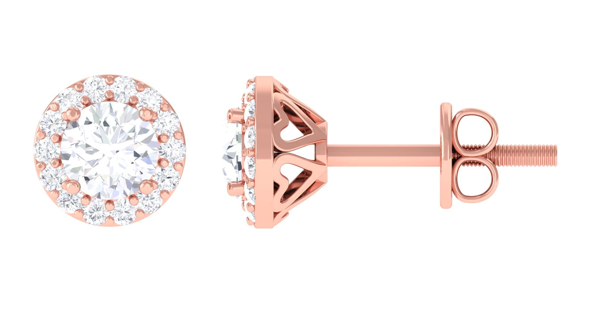 1 CT Certified Moissanite Classic Stud Earrings for Women - 14K Solid Gold Halo Round Moissanite Earrings | Perfect for Weddings, Anniversaries & Everyday Elegance