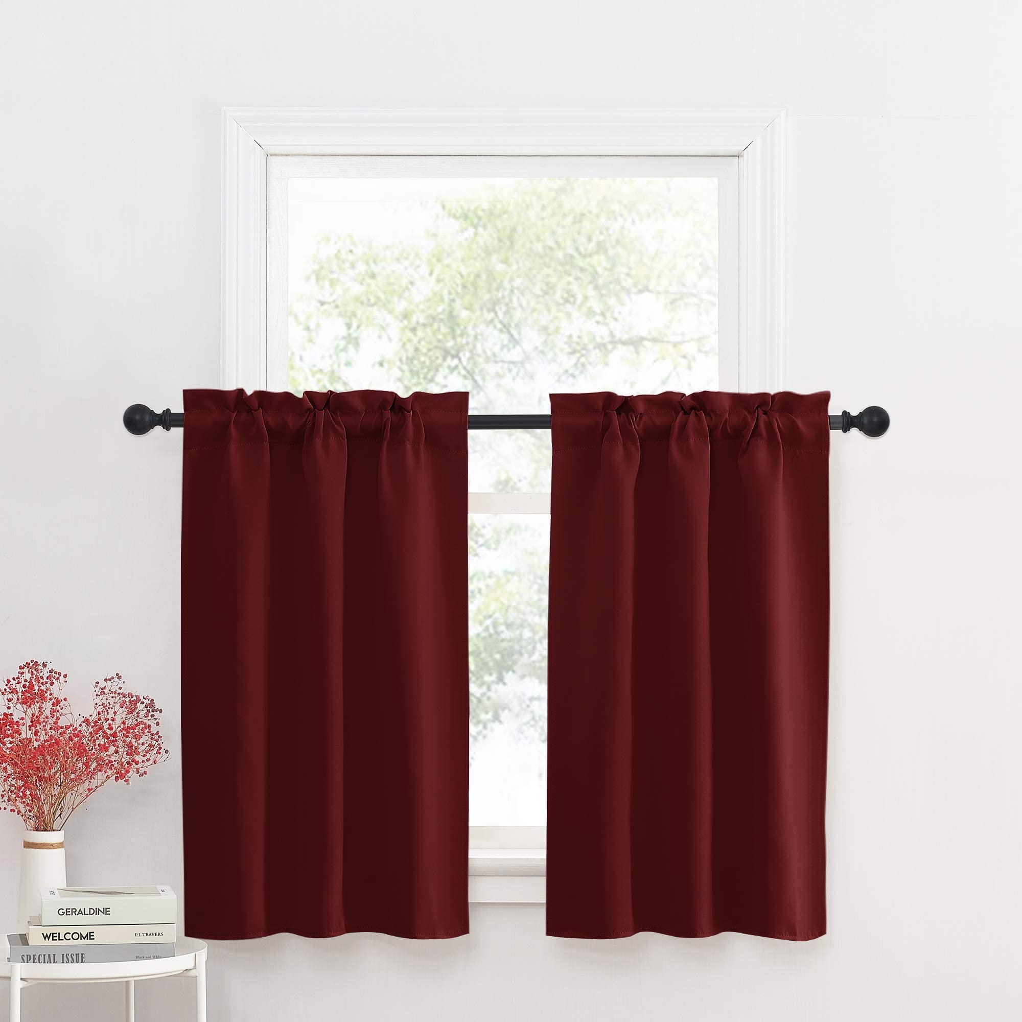 NICETOWN Blackout Kitchen Curtains for Small Windows - Adjustable Double Rod Pocket Tiers, 29
