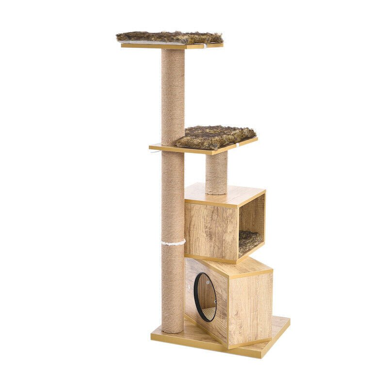 Premium Wooden Cat Condo Stacker - Multi-Level Cat Tree House with Scratching Posts - Perfect for Indoor Cats, Play & Nap