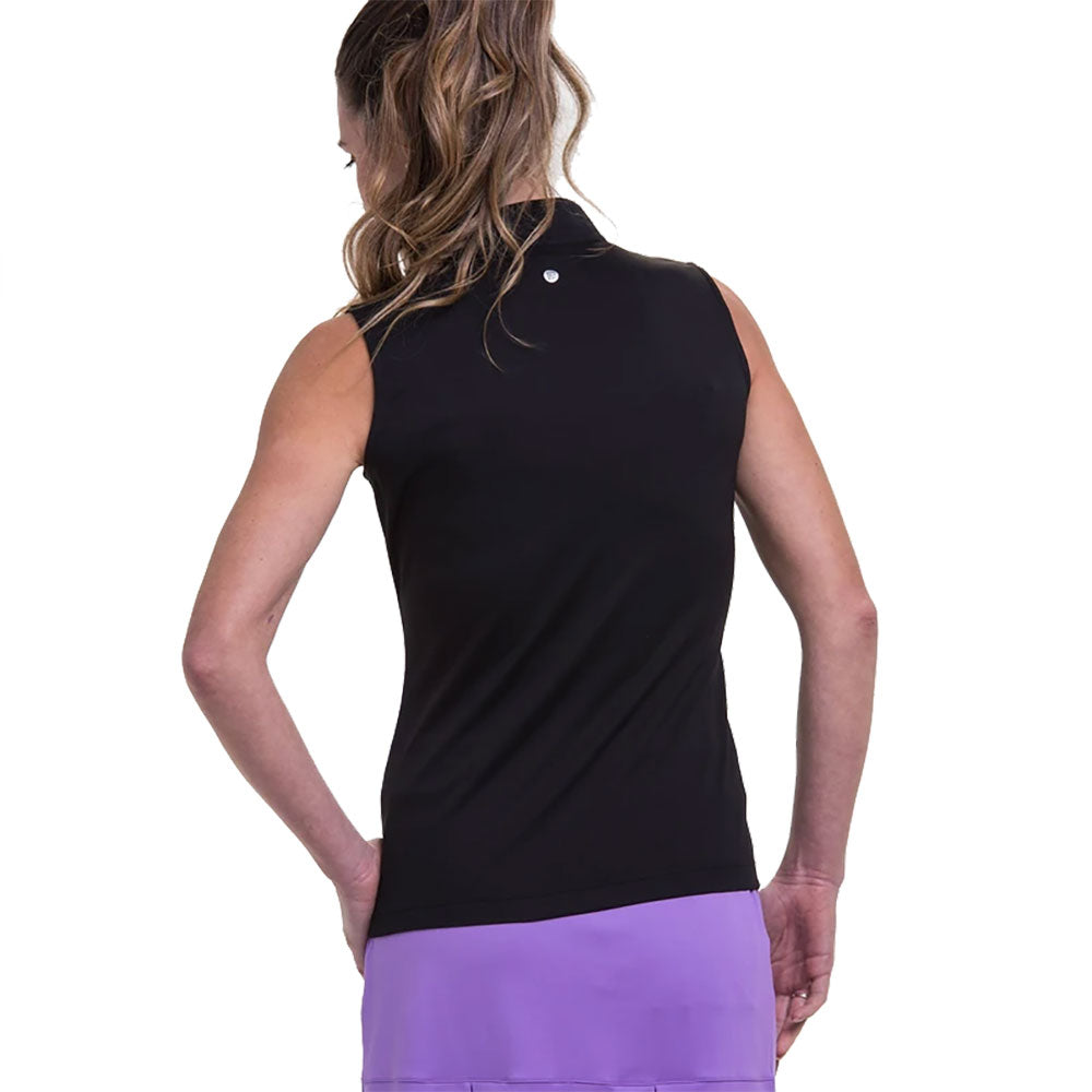 EP New York Women's Sleeveless Golf Polo - Black & Multi Color Bias Print - Breathable Moisture-Wicking Fabric for Golf, Tennis & Summer Outdoor Activities