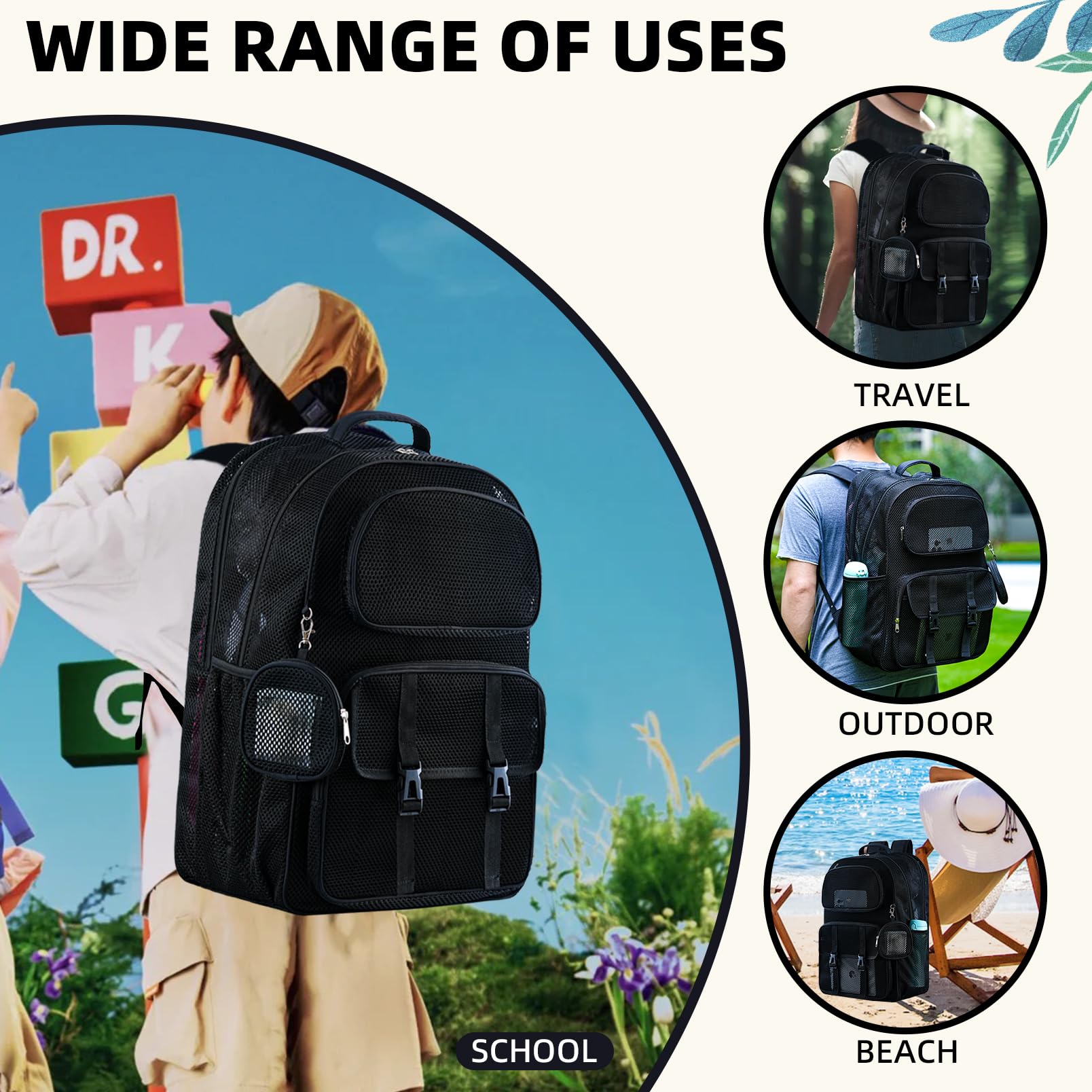Durable Mesh Backpack for School, Travel & Sports - Clear See-Through Backpack for Women & Men - 3 Size Options - Perfect for Students, Gym, Beach & Outdoor Adventures