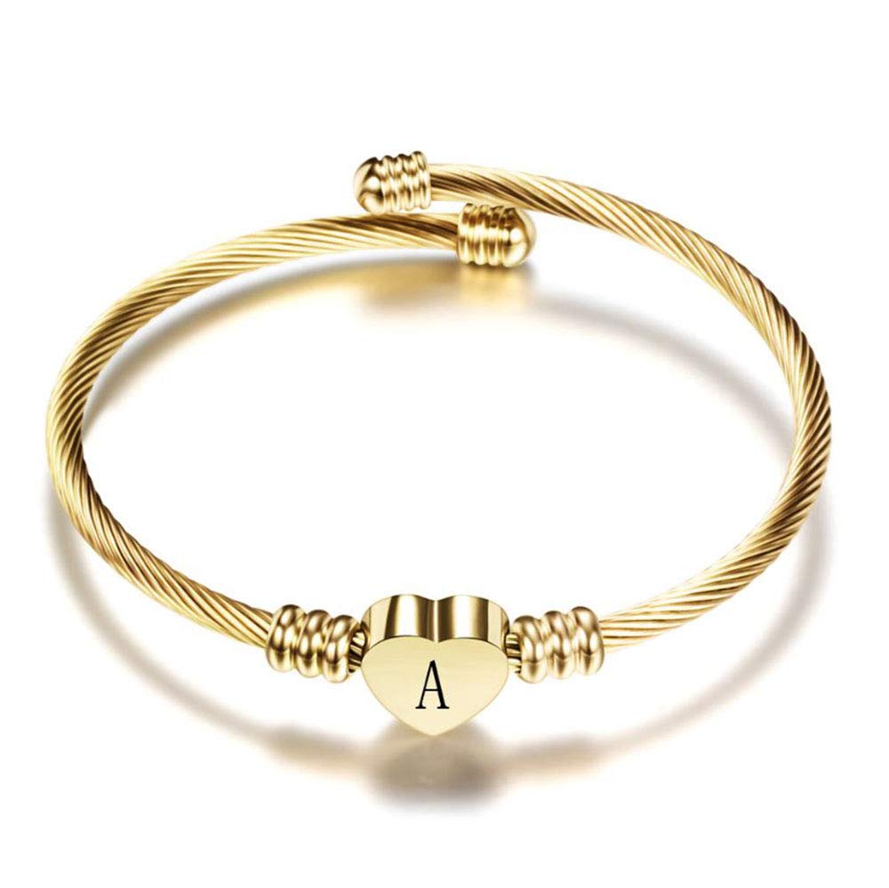 SBI Jewelry Gold Heart Initial Letter Cuff Bracelet for Women - Personalized A-Z Alphabet Bangle, Birthday Gift for Her, Anniversary Present, Valentine's Day Jewelry (Perfect for Everyday Wear & Special Occasions)