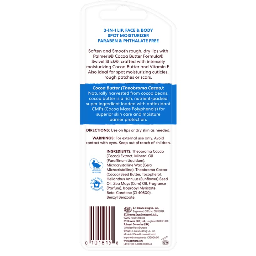 Palmer's Cocoa Butter Formula Swivel Stick 3-Pack (14g Each) - Ultra Moisturizing Lip Balm & Skin Care for Dry Hands, Elbows & Lips | Perfect for Travel, Gym & Daily Hydration