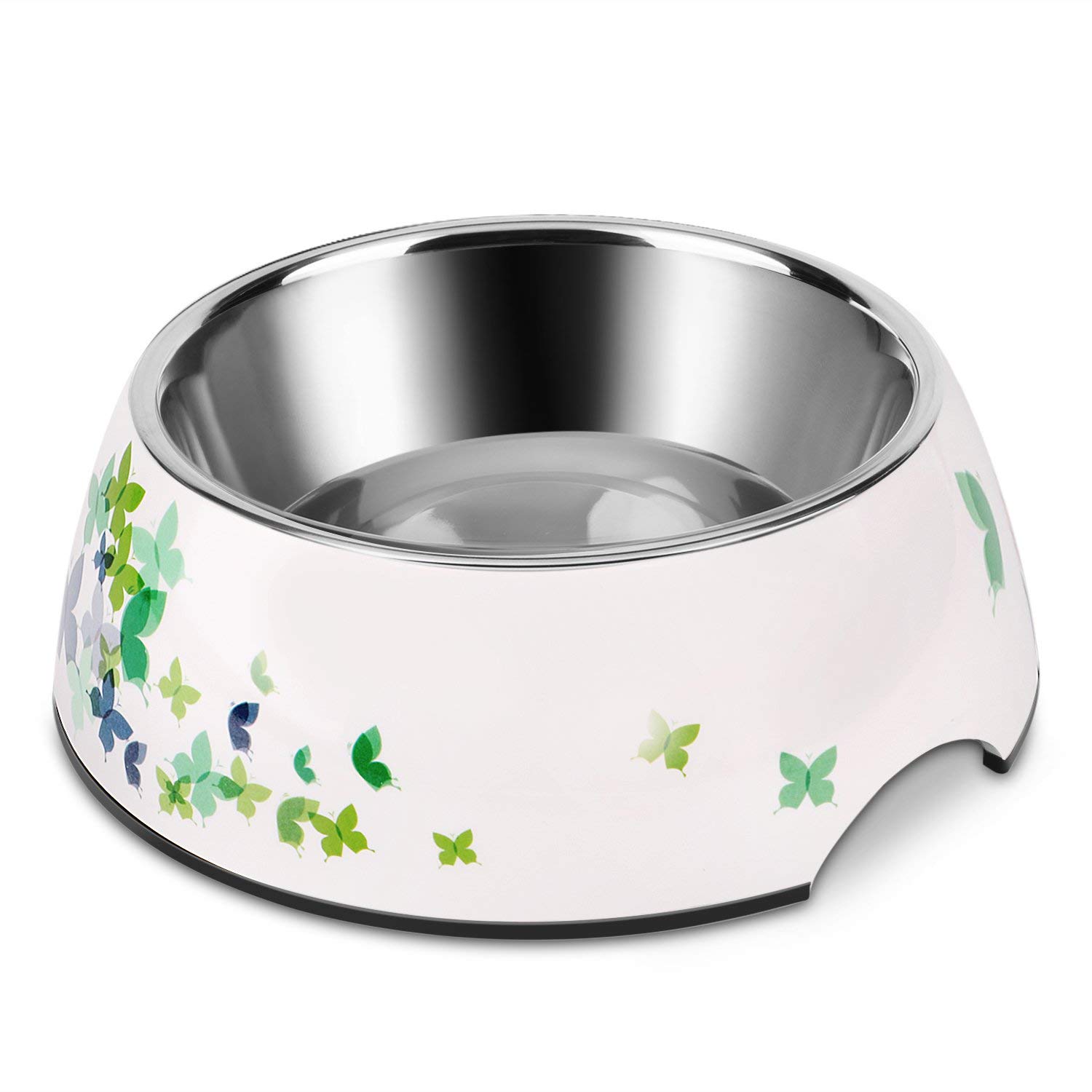 Premium Stainless Steel Pet Bowl for Dogs & Cats - Non-Slip Rubber Base, Dishwasher Safe, Rust Resistant with Removable Food & Water Holder - 24oz Capacity (Green Butterfly Design) - Perfect for Indoor/Outdoor Feeding, Travel & Daily Use