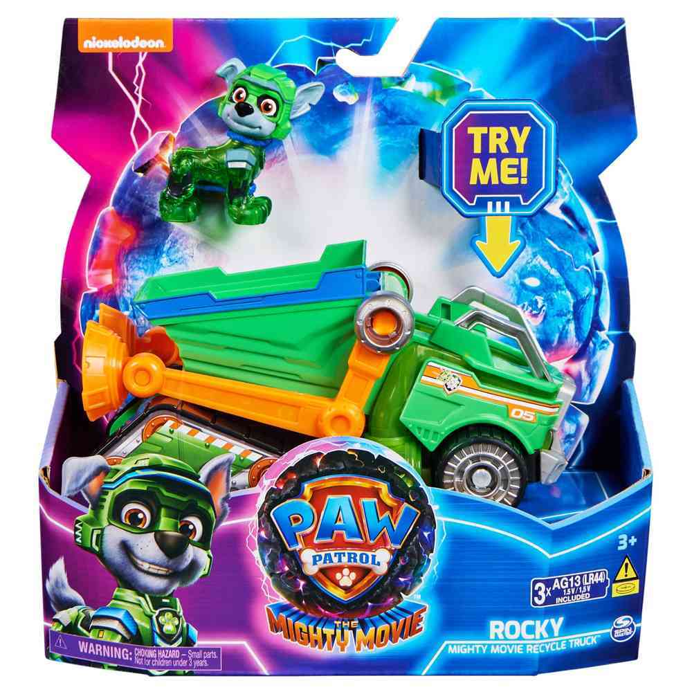 Paw Patrol The Mighty Movie Rocky Recycle Truck Toy - Official Kids Recycling Truck with Lights & Sounds - Perfect for Birthday Gifts & Pretend Play