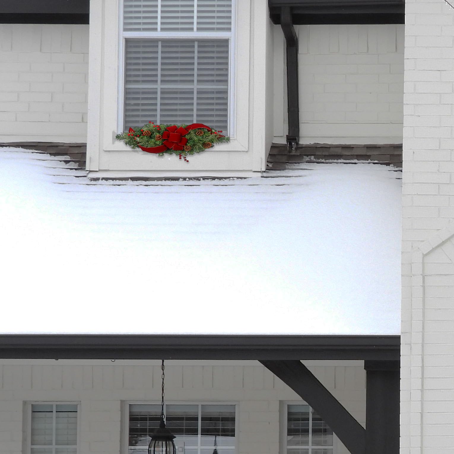 Haute Decor 28-Inch Wide Pre-Lit Holiday Window Swag with Energy-Efficient LED Lights - Battery Operated Timer & Auto On/Off - Perfect for Christmas Decor, Fireplace Mantel & Front Door Wreath