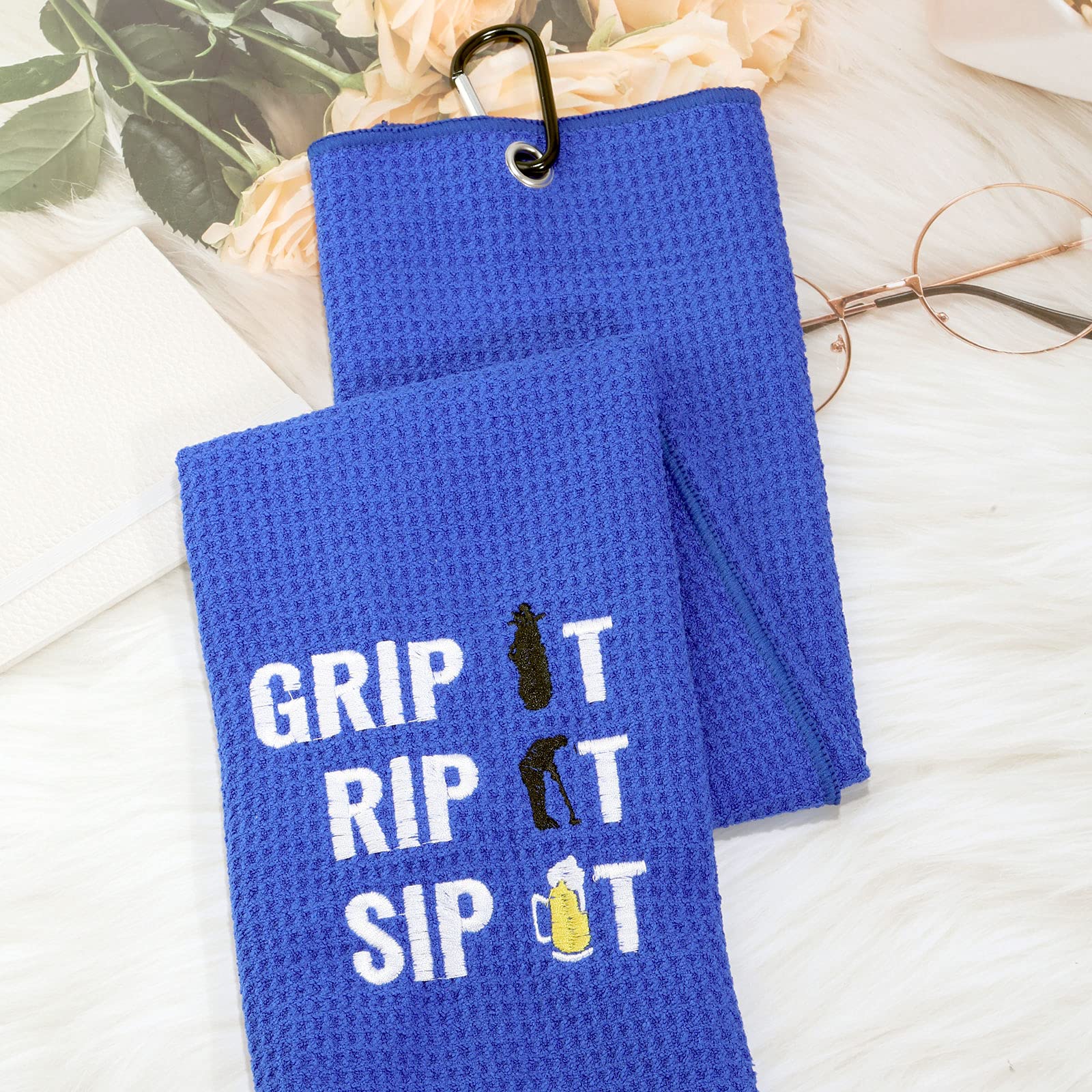 Premium Embroidered Golf Towel for Dad & Grandpa - Grip It Rip It Sip It Design with Clip - Perfect Golf Gift for Beer Lovers & Sports Enthusiasts - Ideal for Golf Courses, Driving Ranges & Clubhouse Use