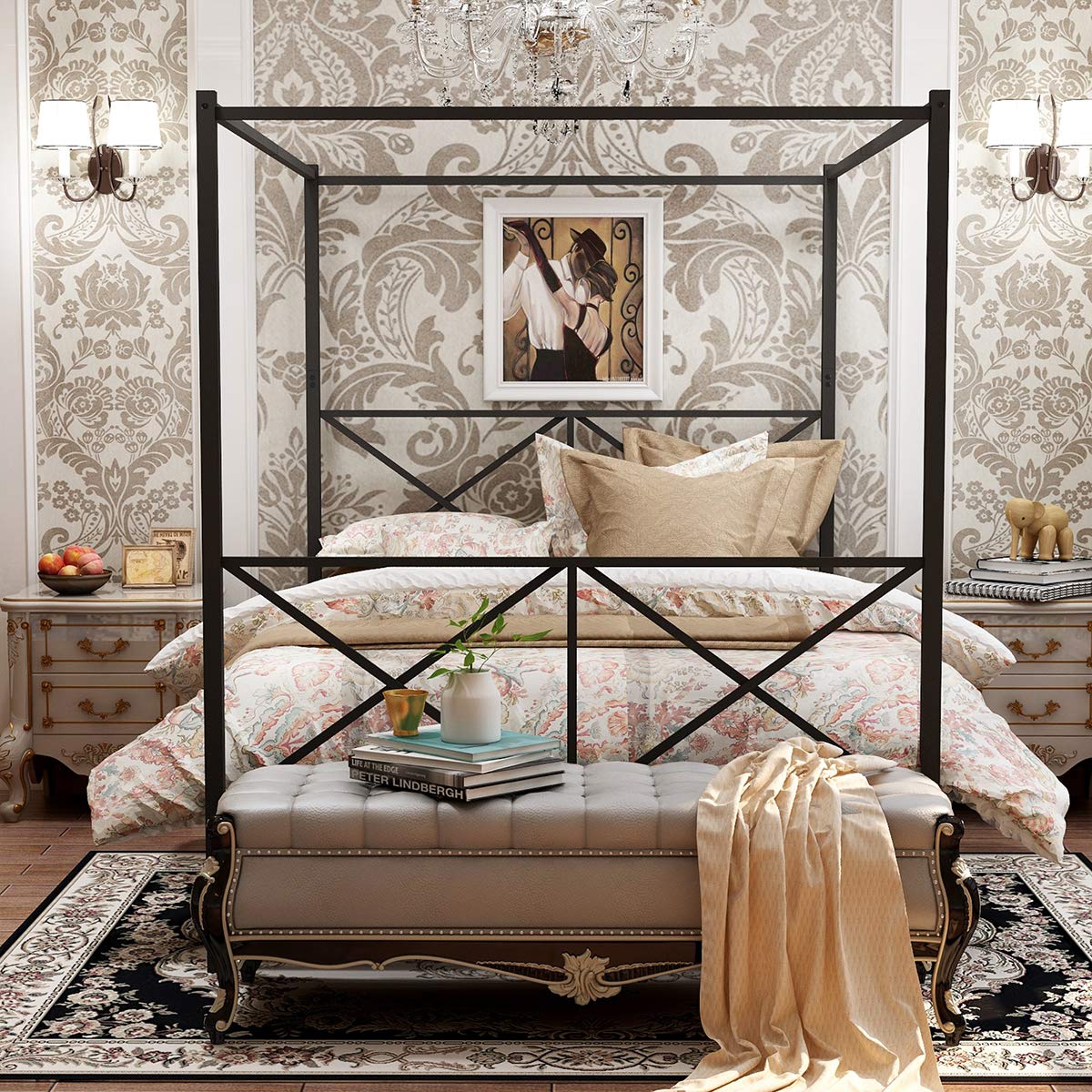 Olodumare Canopy Bed Frame - 12 Inch Height Full Size Platform Bed with No Box Spring Needed | Perfect for Master Bedrooms, Guest Rooms & Bohemian Style Decor