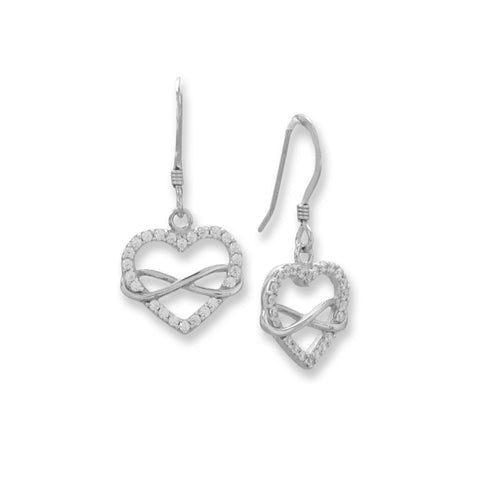 Sterling Silver Cubic Zirconia Heart & Infinity French Wire Earrings for Women | Dainty Elegant Jewelry Gift for Valentine's Day, Anniversary or Special Occasions