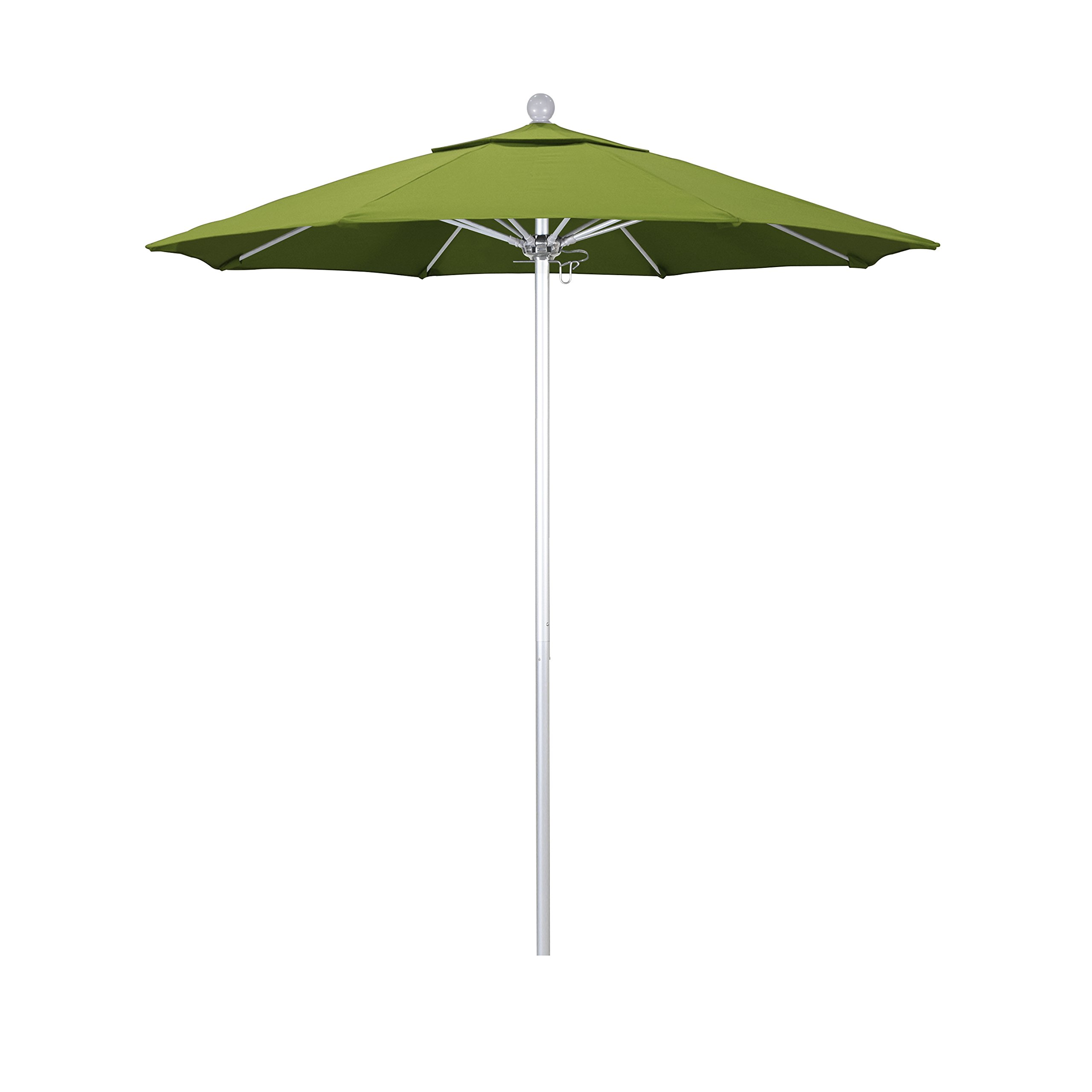 California Umbrella 7.5' Round Venture Series Commercial-Grade Patio Umbrella with Push-Open Pin Stop Mechanism - Silver Finish & Sunbrella Macaw Fabric - Perfect for Outdoor Dining, Poolside Lounging, and Backyard Shade
