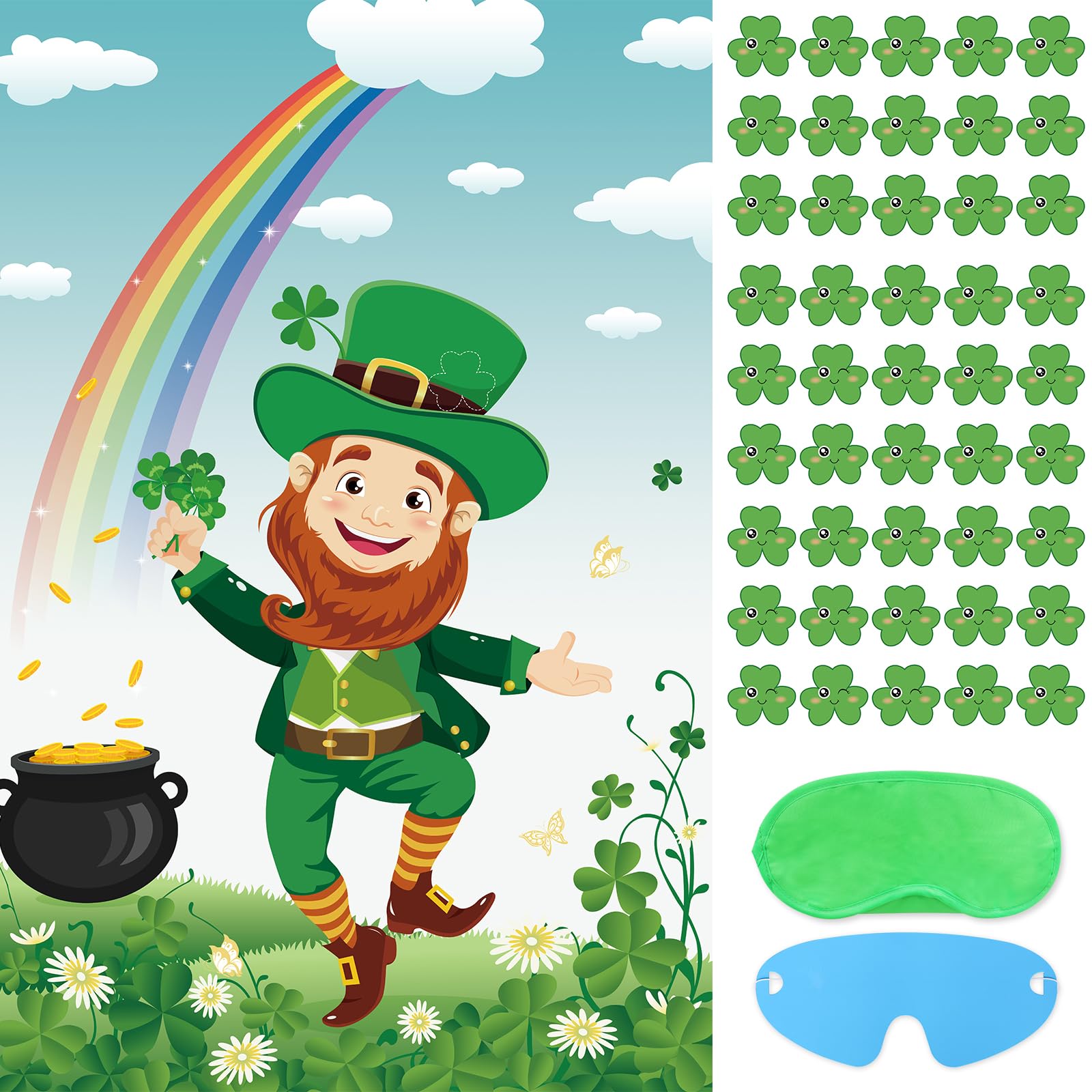 St. Patrick's Day Party Game for Kids - Pin The Shamrock on The Green Hat with 45 Stickers | Fun Irish-Themed Party Supplies & Decorations for Classroom, Home Celebrations & Festive Gatherings