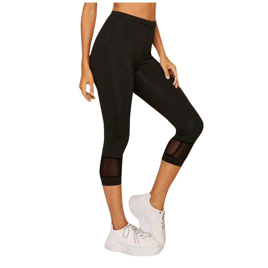 Wendunide Women's Hollow Out Splice Tight Fitness Leggings - High Waist Yoga Cropped Pants for Workout, Running & Lounge Wear