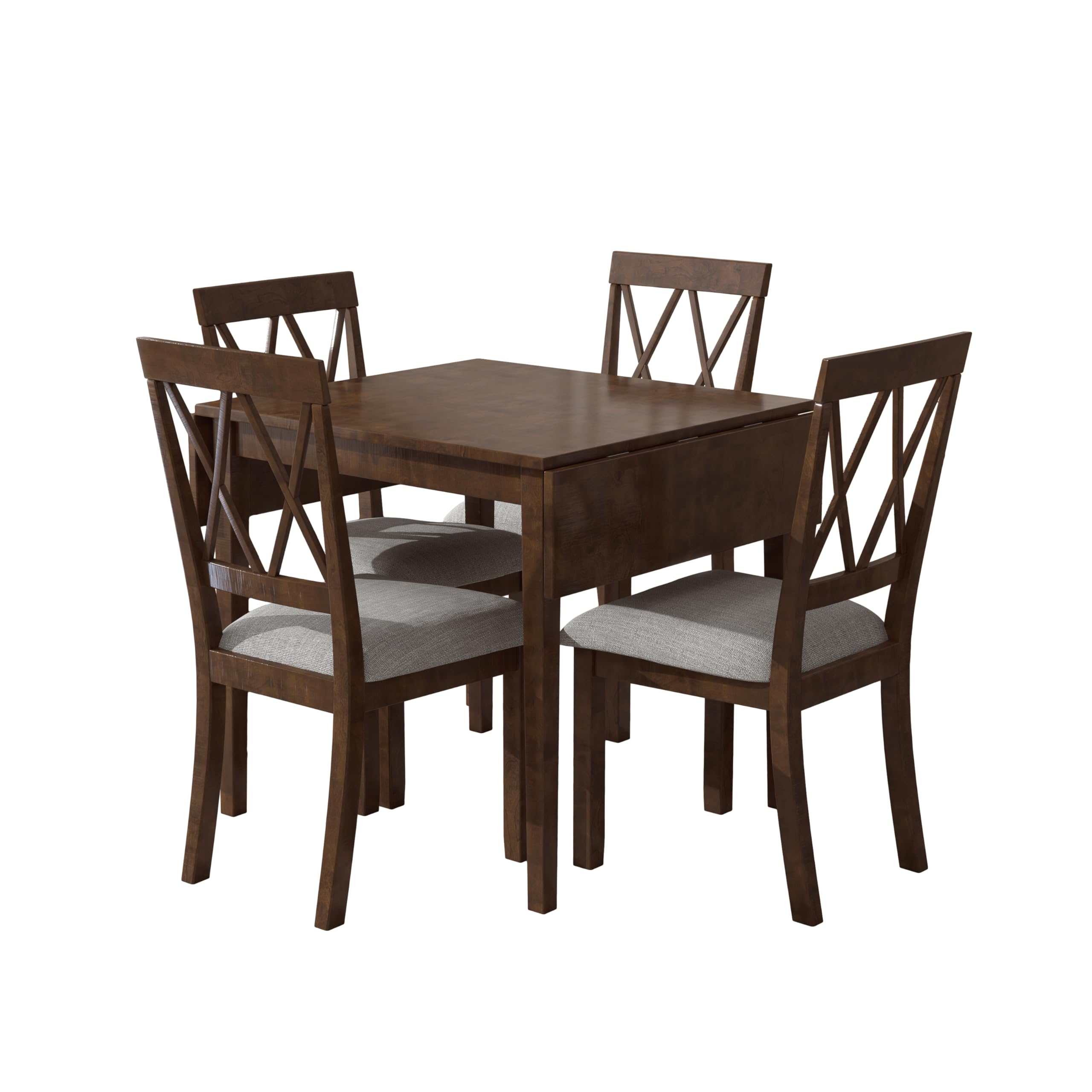 P PURLOVE 5-Piece Stackable Bistro Dining Set for 4 - Wood Drop Leaf Table & 4 Chairs - Space Saving Kitchen & Small Apartment Furniture for Breakfast Nook, Balcony, or Outdoor Cafe Style Dining