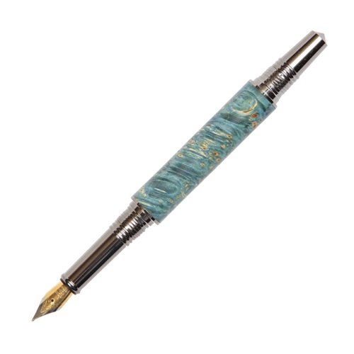 Lanier Art Deco Fountain Pen - Premium Black Titanium & 22kt Gold Trim - Blue Box Elder Wood - Luxury Writing Instrument for Business Gifts & Collectors