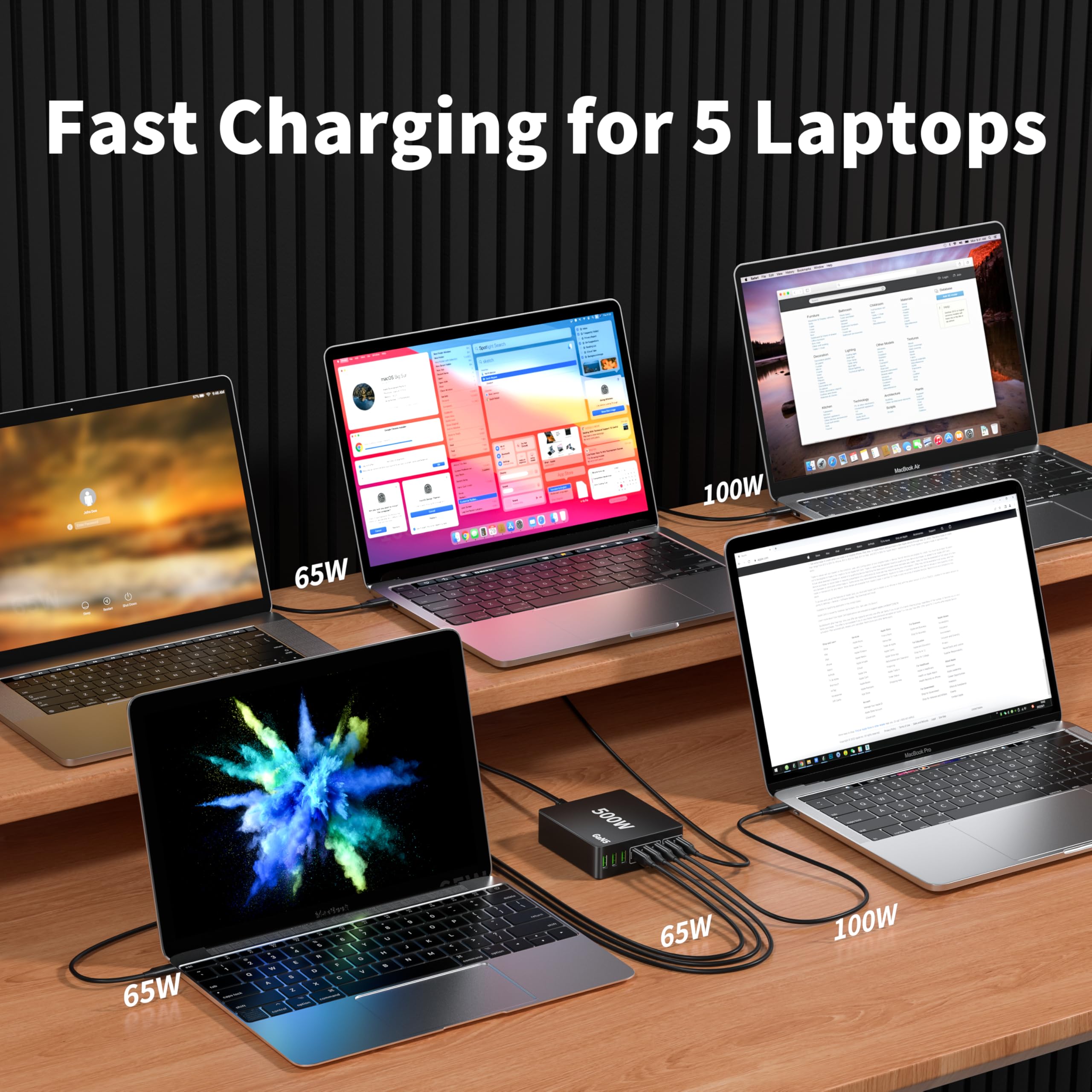500W USB C Fast Charger Block with 8 Ports - GAN Charging Station Hub, Dual PD 100W Laptop Charger for MacBook Pro/Air, Dell, HP, iPad, iPhone 16/15/14/13/Pro Max, Samsung Galaxy Note - Perfect for Home, Office & Travel Charging Needs