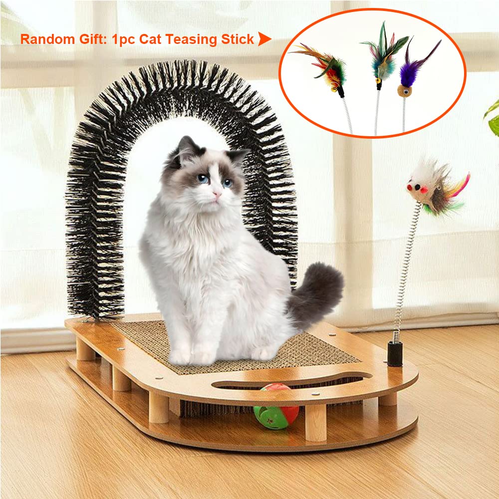 Eco-Friendly U-Shaped Cat Scratching Board with Cat Arch Self Groomer & Kitty Ball Toys - Durable Cardboard Scratcher for Indoor Cats, Stable Non-Slip Kitten Pad - Perfect for Playtime, Grooming & Protecting Furniture
