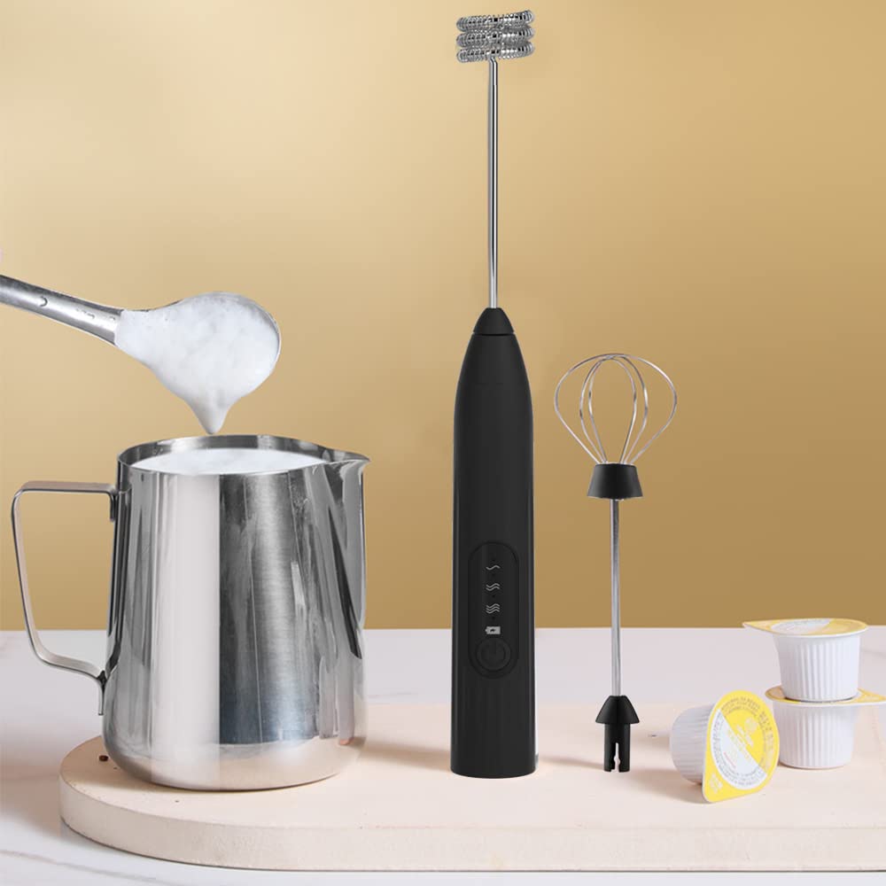 Rechargeable Handheld Milk Frother with 3 Speed Settings & 2 Stainless Steel Whisks - 1.2 x 10.4 Inch - Perfect for Lattes, Cappuccinos, Hot Chocolate & Home Coffee Brewing
