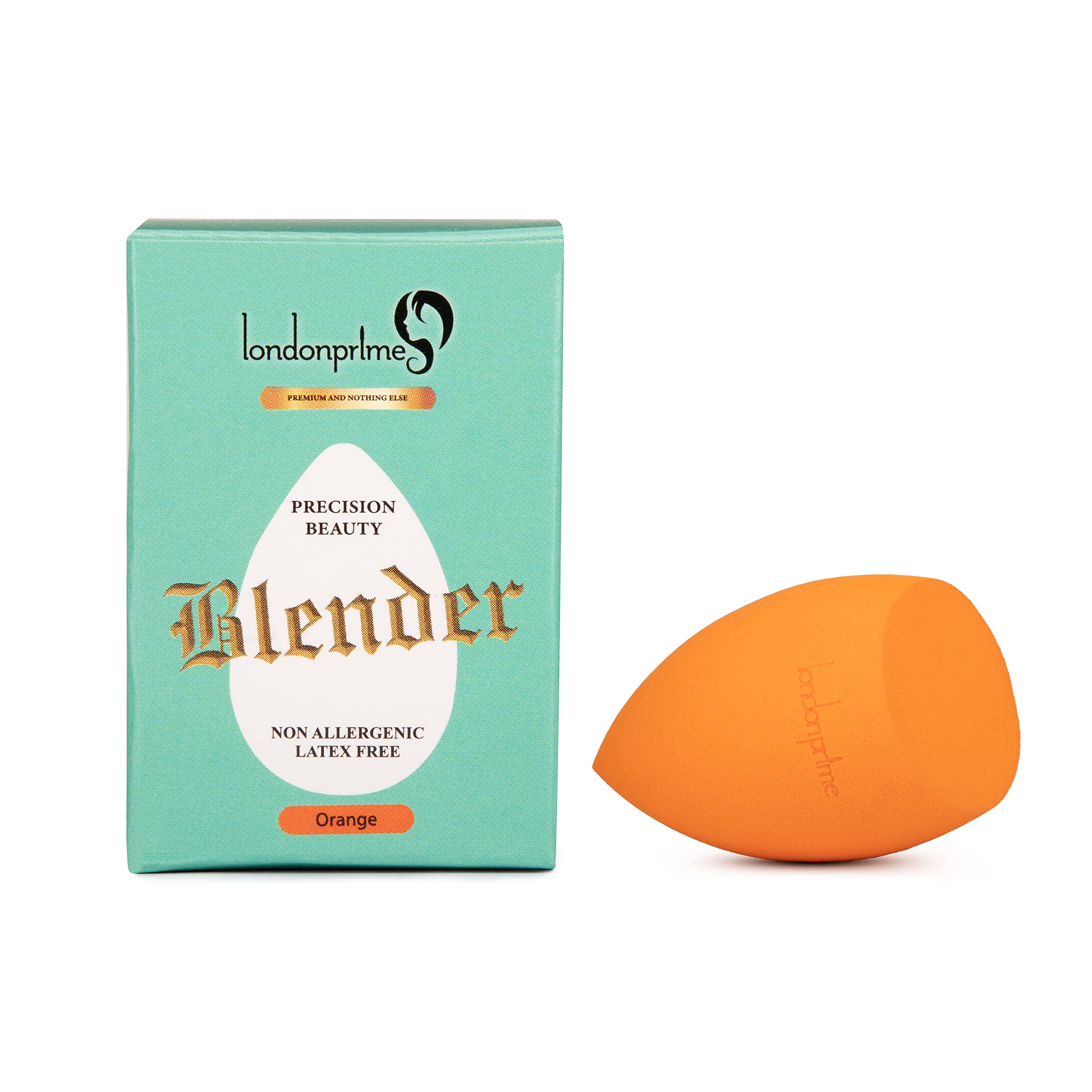 London Prime Precision Beauty Blender - Orange Makeup Sponge for Flawless Foundation & Concealer Application | Perfect for Liquid, Cream & Powder Cosmetics